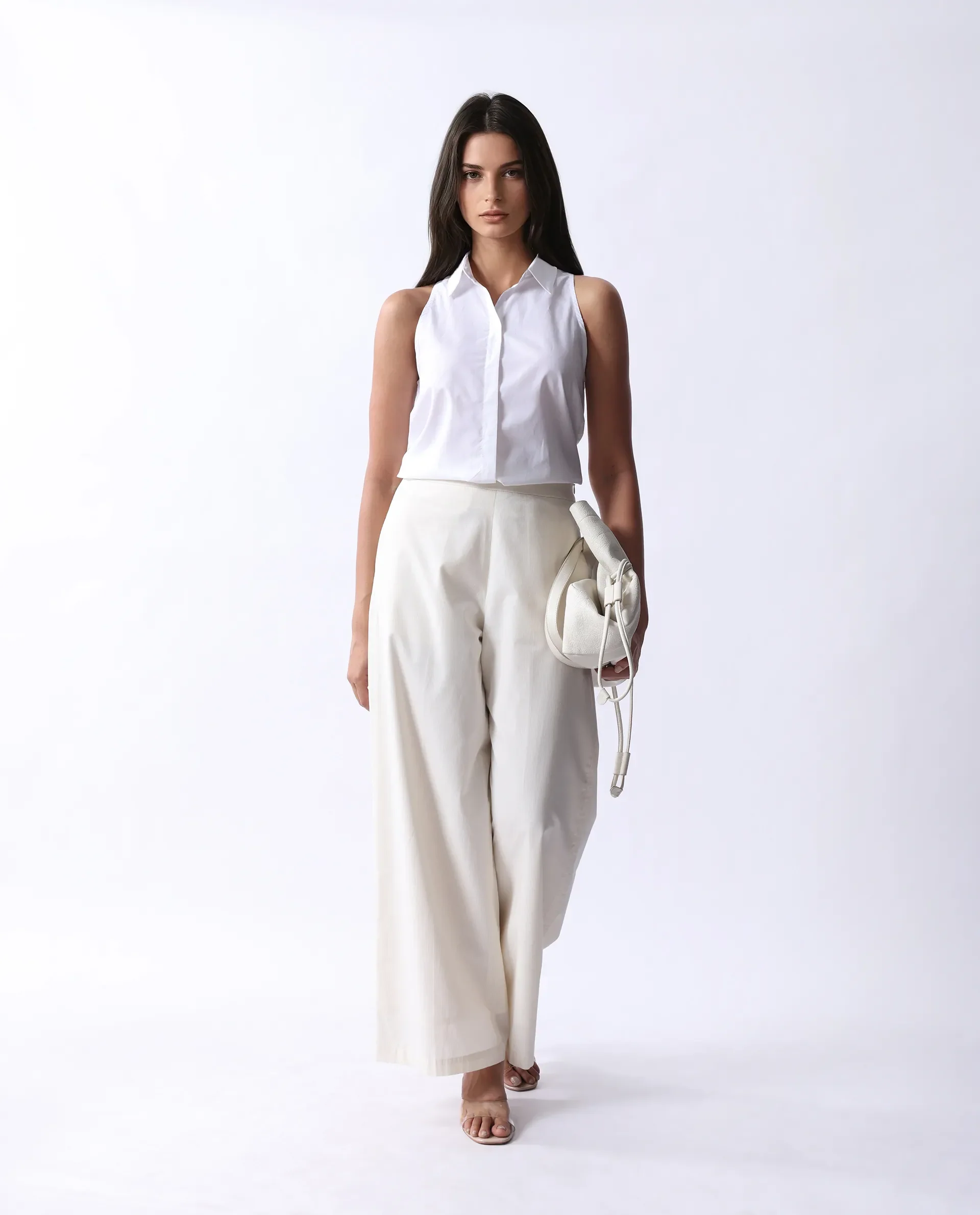 Rareism Women's Prenta B Beige Cotton Striped Ankle Length Straight Fit Trouser