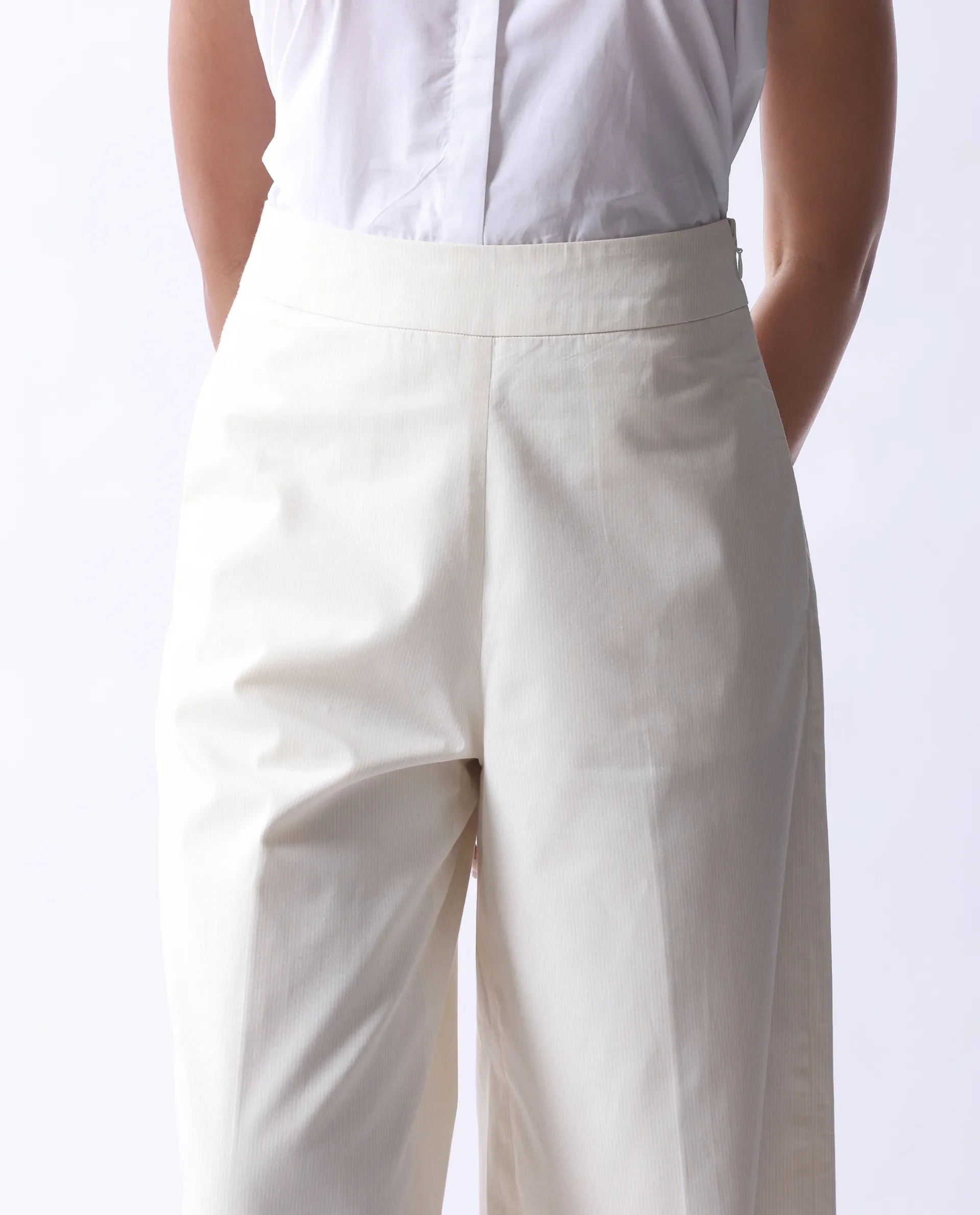 Rareism Women's Prenta B Beige Cotton Striped Ankle Length Straight Fit Trouser - Image 3