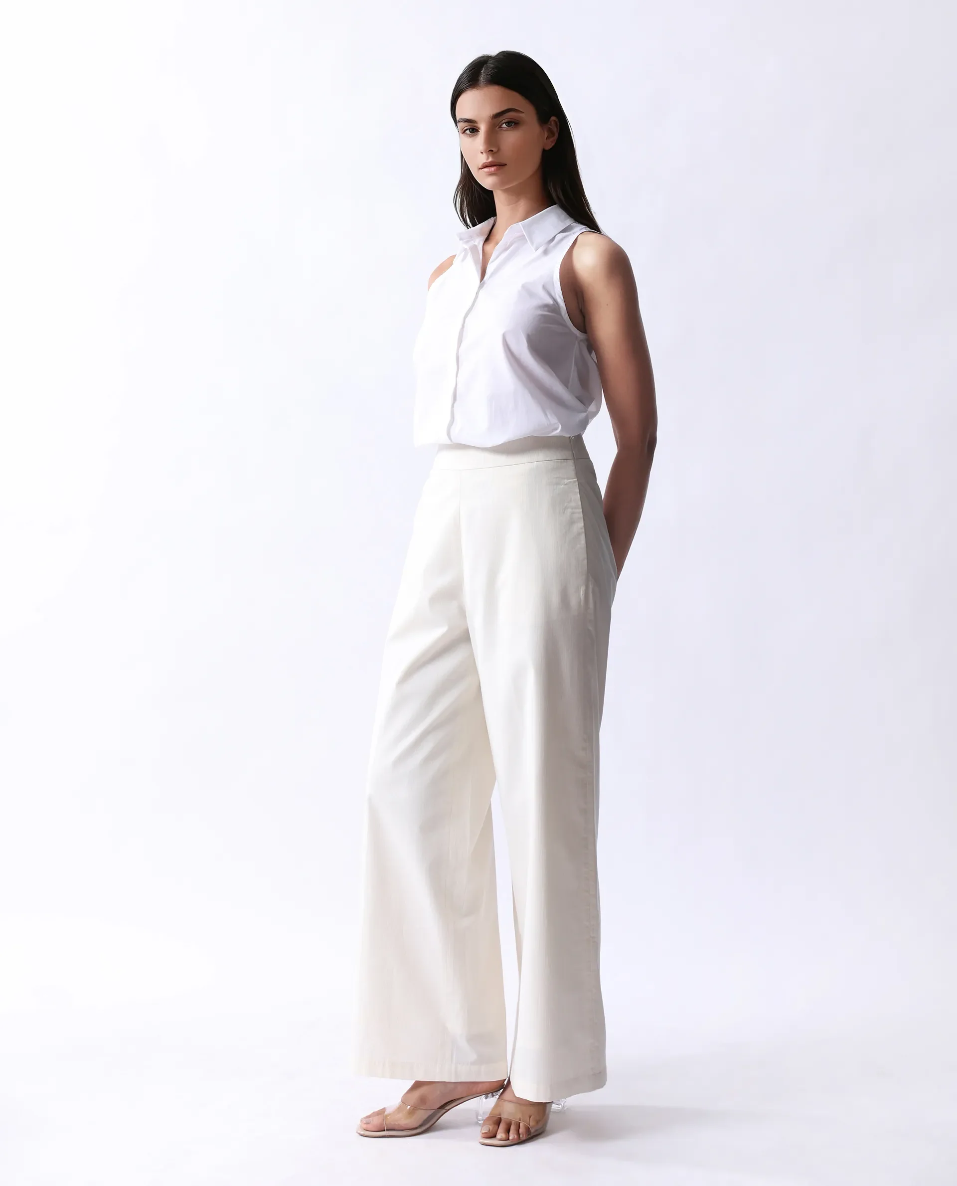 Rareism Women's Prenta B Beige Cotton Striped Ankle Length Straight Fit Trouser - Image 4