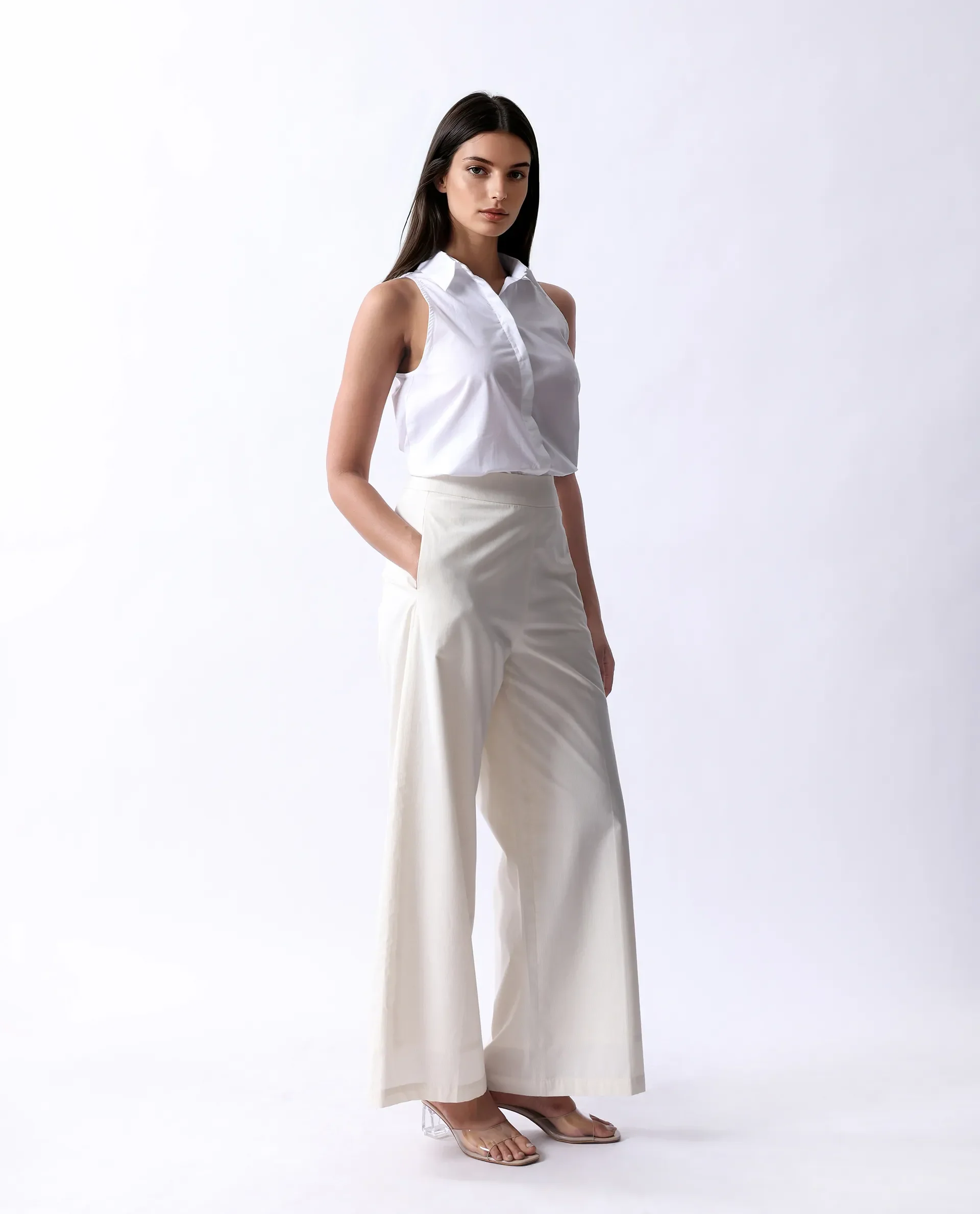 Rareism Women's Prenta B Beige Cotton Striped Ankle Length Straight Fit Trouser - Image 5