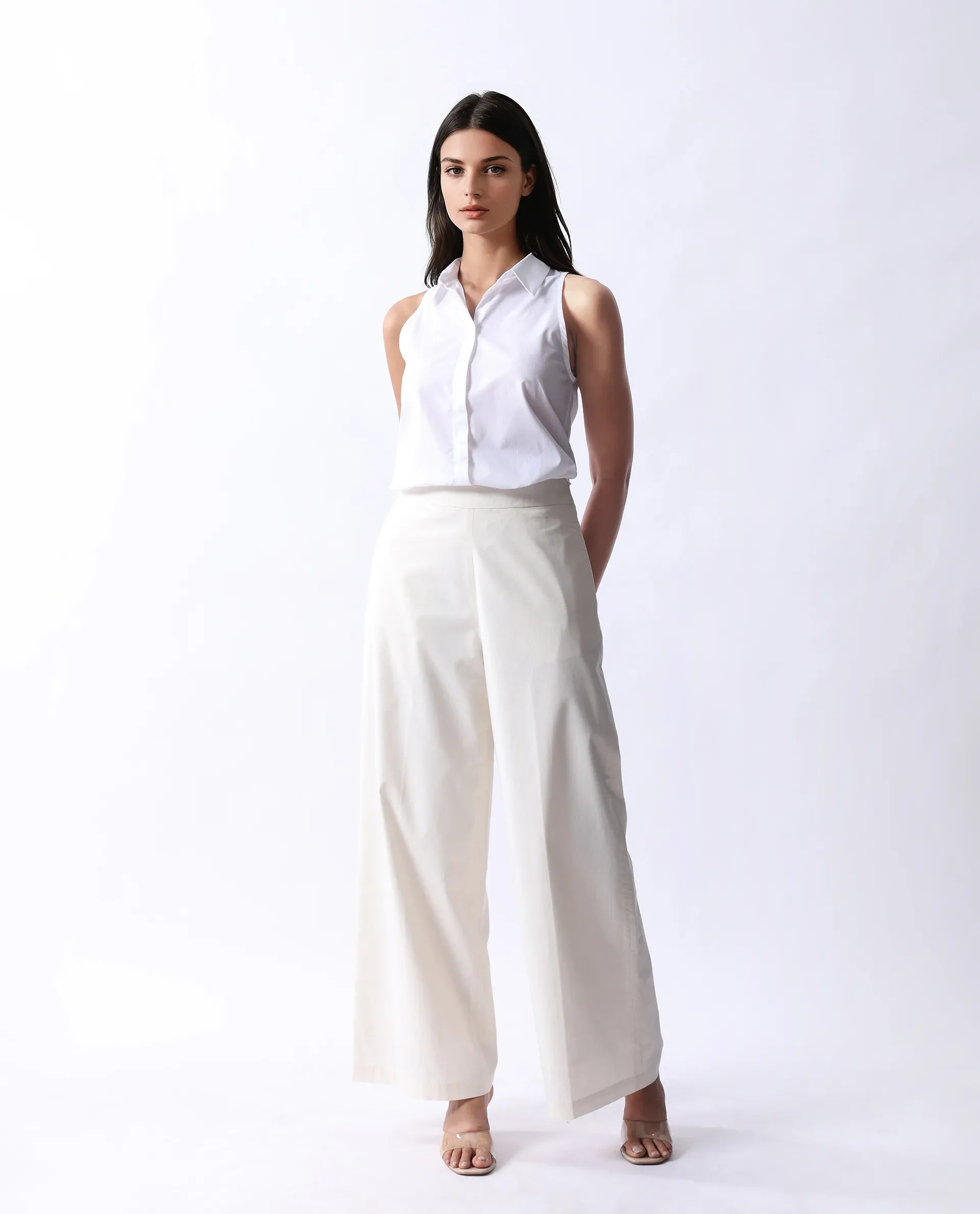 Rareism Women's Prenta B Beige Cotton Striped Ankle Length Straight Fit Trouser - Image 6
