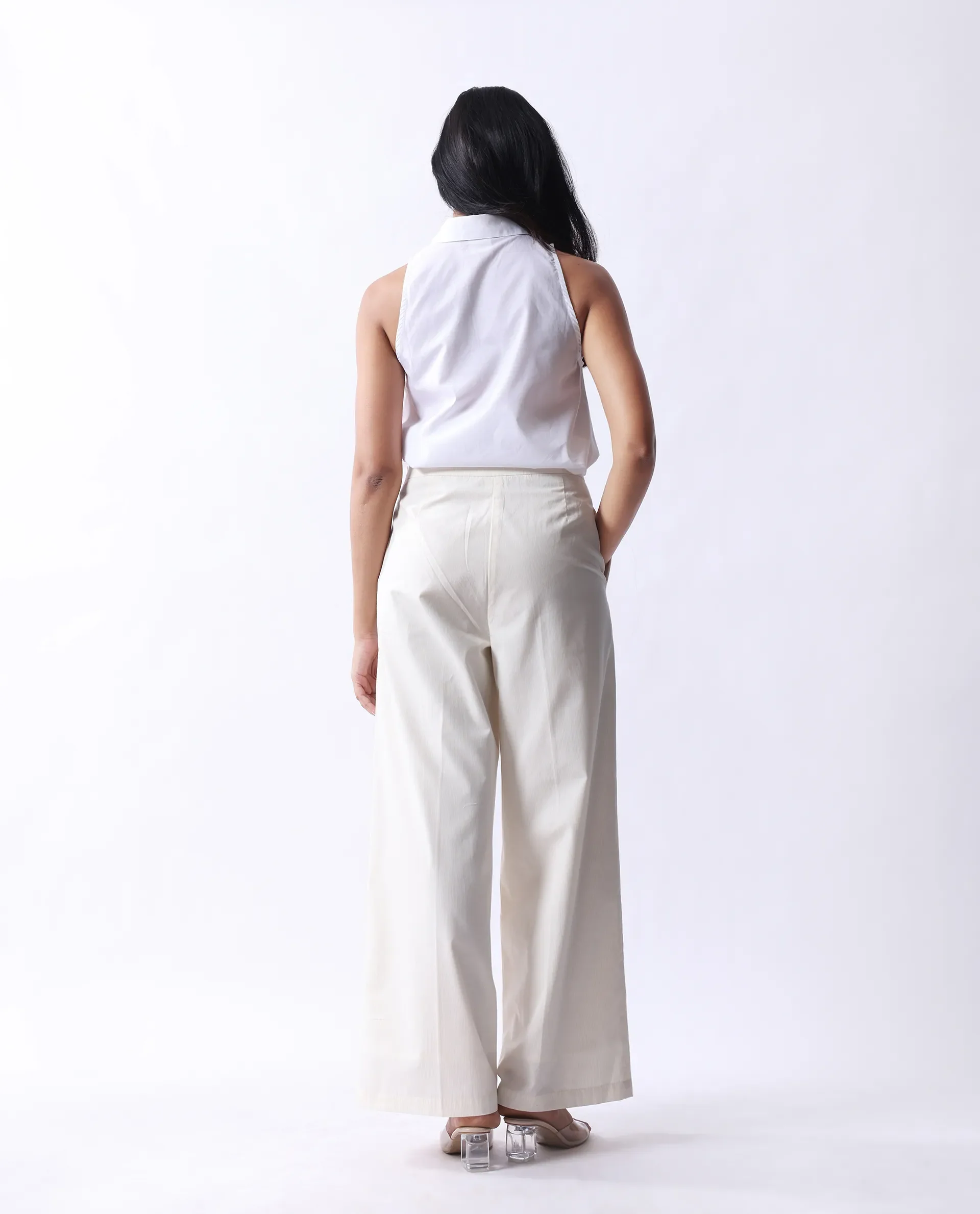 Rareism Women's Prenta B Beige Cotton Striped Ankle Length Straight Fit Trouser - Image 7