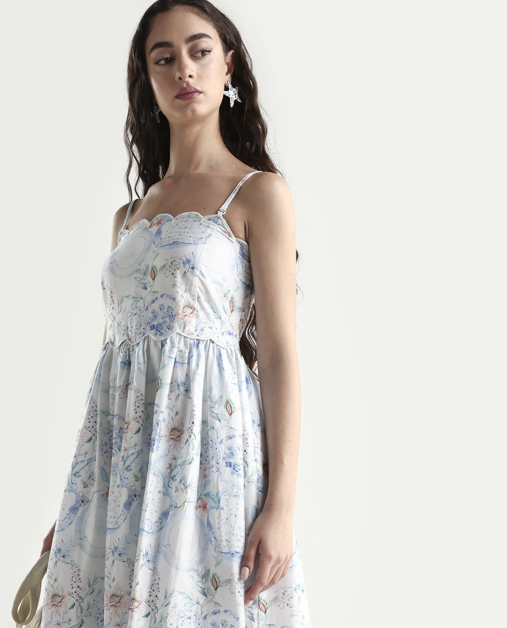 Rareism Women's Prenup Multi Cotton Tube Neck Abstract Print Sleeveless Midi Fit And Flare Dress - Image 5