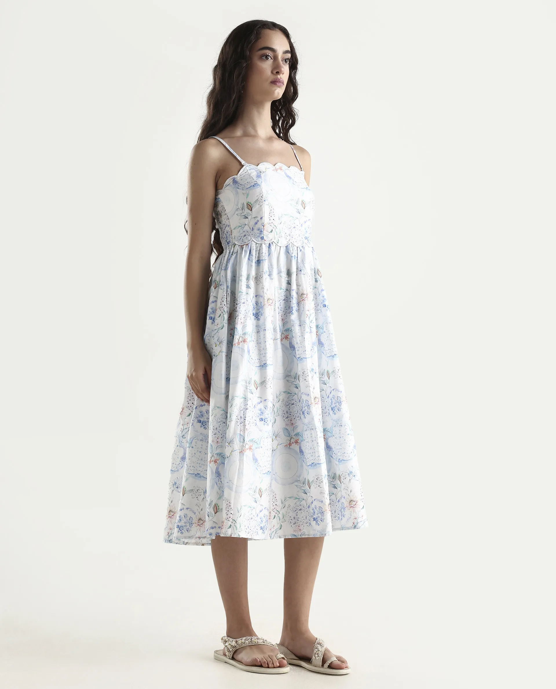 Rareism Women's Prenup Multi Cotton Tube Neck Abstract Print Sleeveless Midi Fit And Flare Dress - Image 6