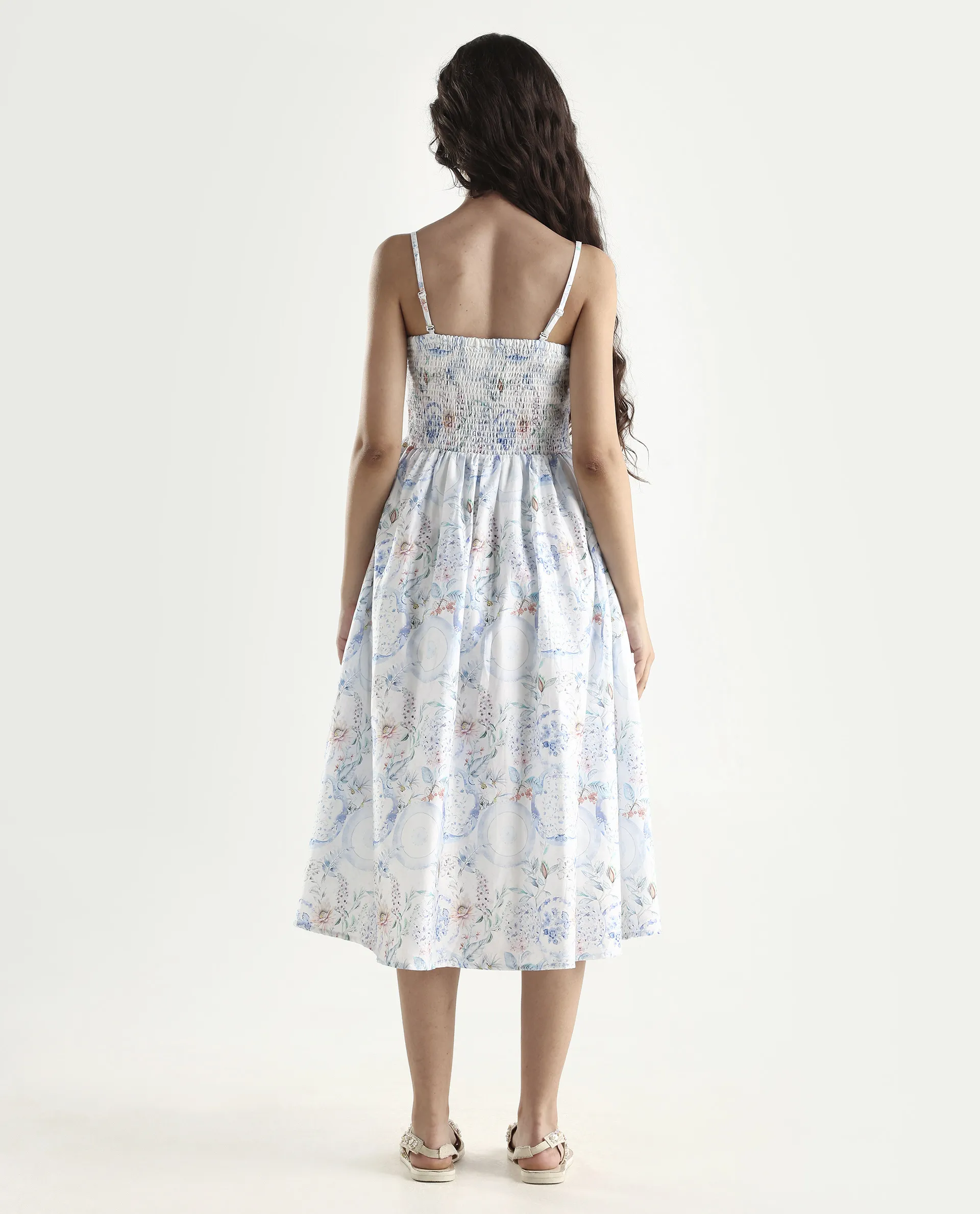 Rareism Women's Prenup Multi Cotton Tube Neck Abstract Print Sleeveless Midi Fit And Flare Dress - Image 7