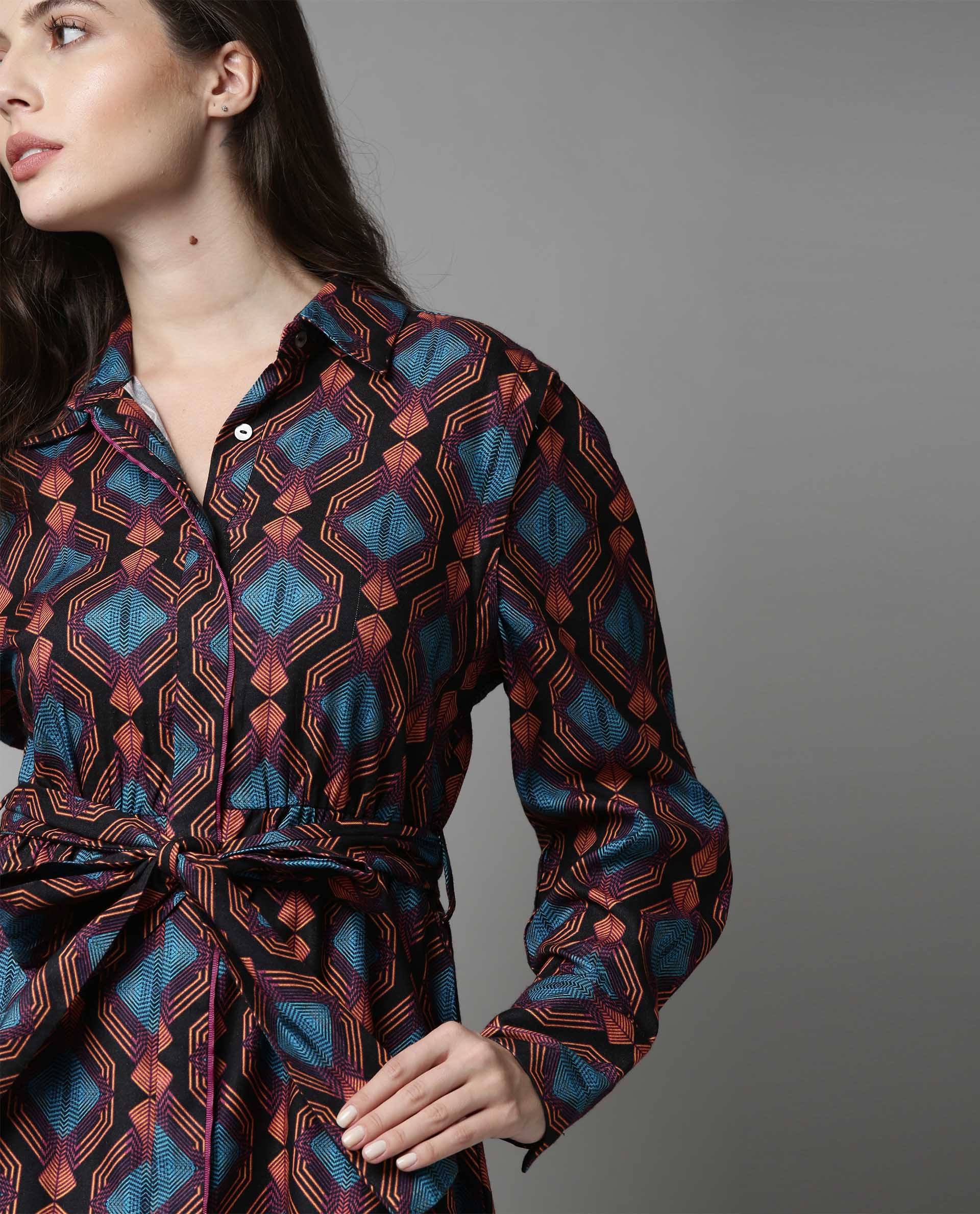 Rareism Women Prep Black Dress Full Sleeves Printed - Image 2