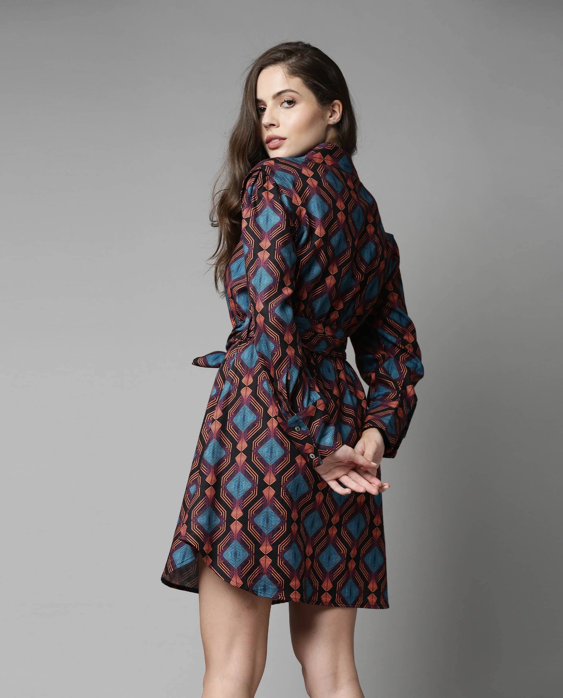 Rareism Women Prep Black Dress Full Sleeves Printed - Image 4