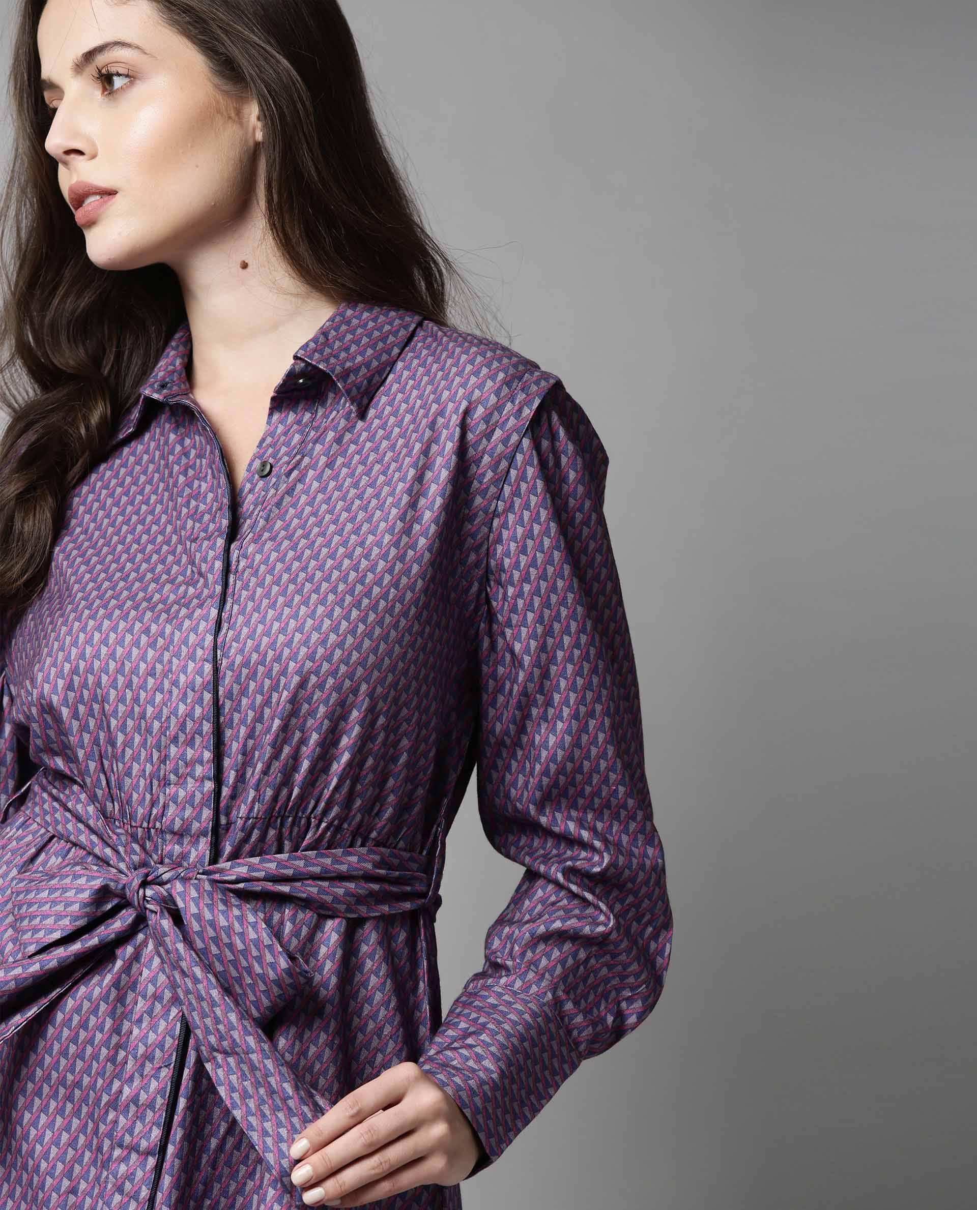 Rareism Women Prep Pink Dress Full Sleeves Printed - Image 2