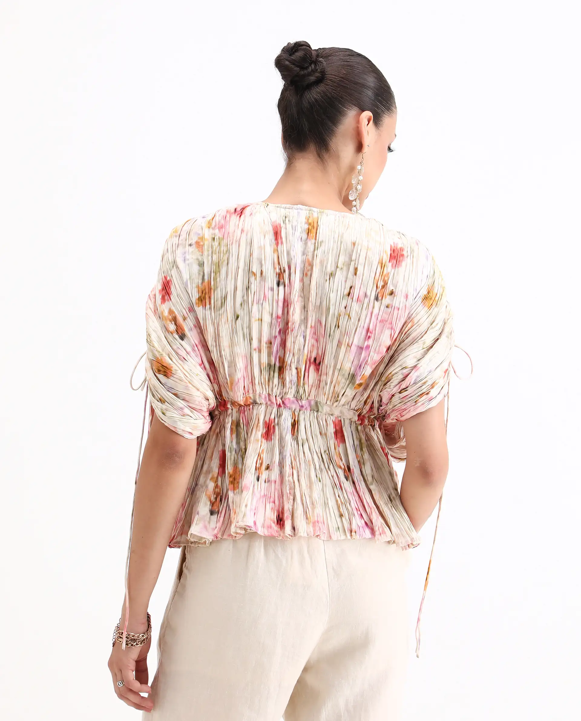 Rareism Women's Prepo Multi Viscose Round Neck Floral Print Kimono Sleeve Relaxed Fit Top - Image 2