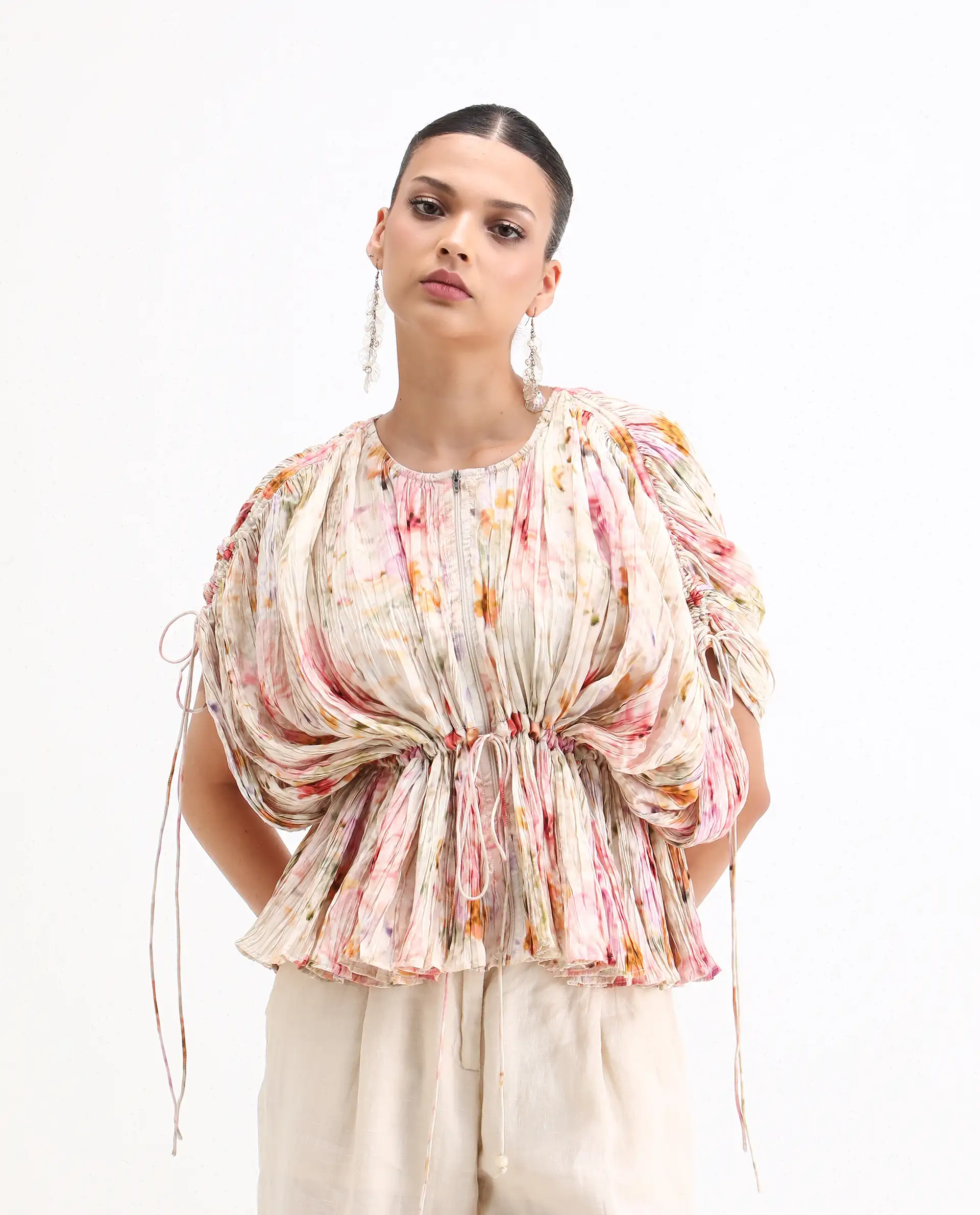 Rareism Women's Prepo Multi Viscose Round Neck Floral Print Kimono Sleeve Relaxed Fit Top - Image 3