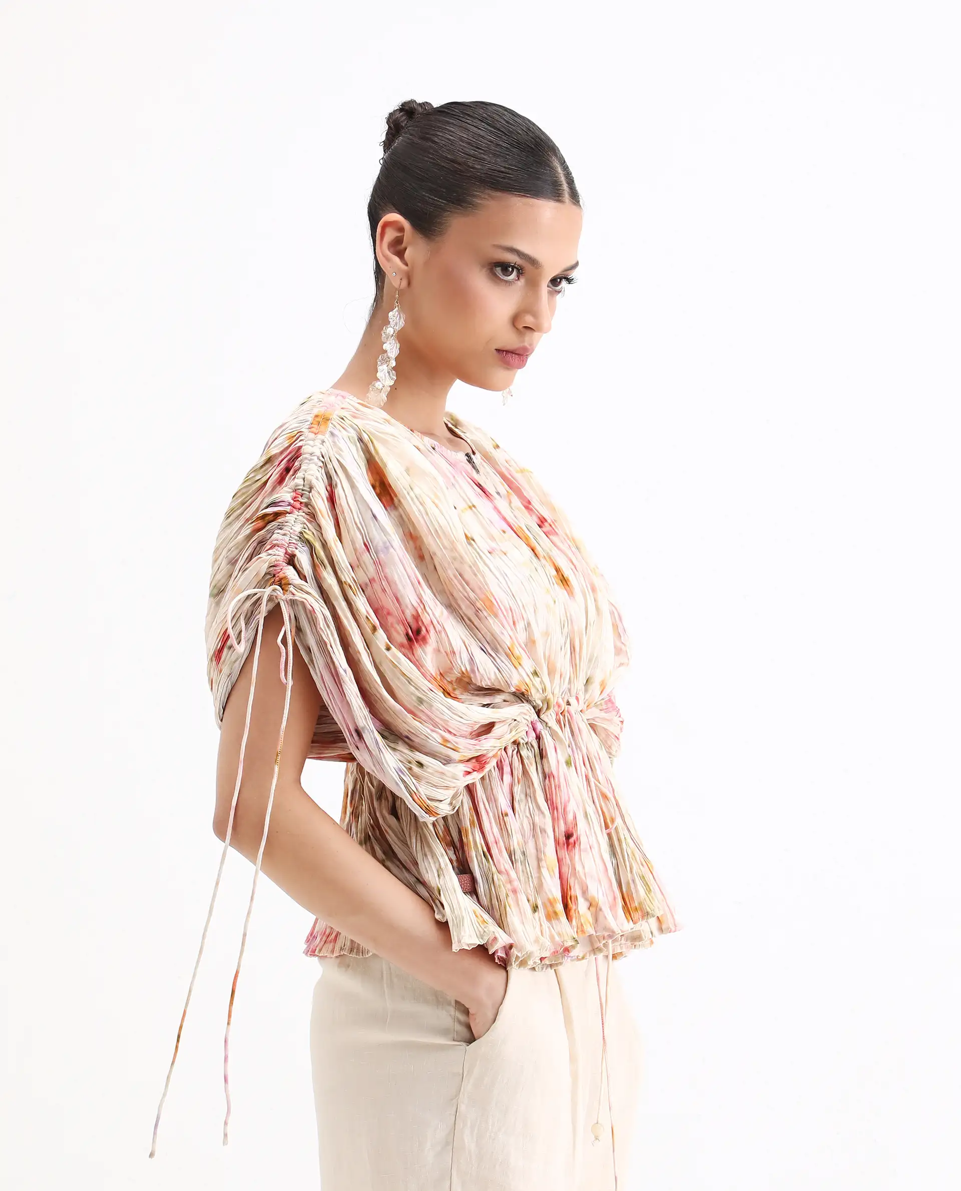 Rareism Women's Prepo Multi Viscose Round Neck Floral Print Kimono Sleeve Relaxed Fit Top - Image 4