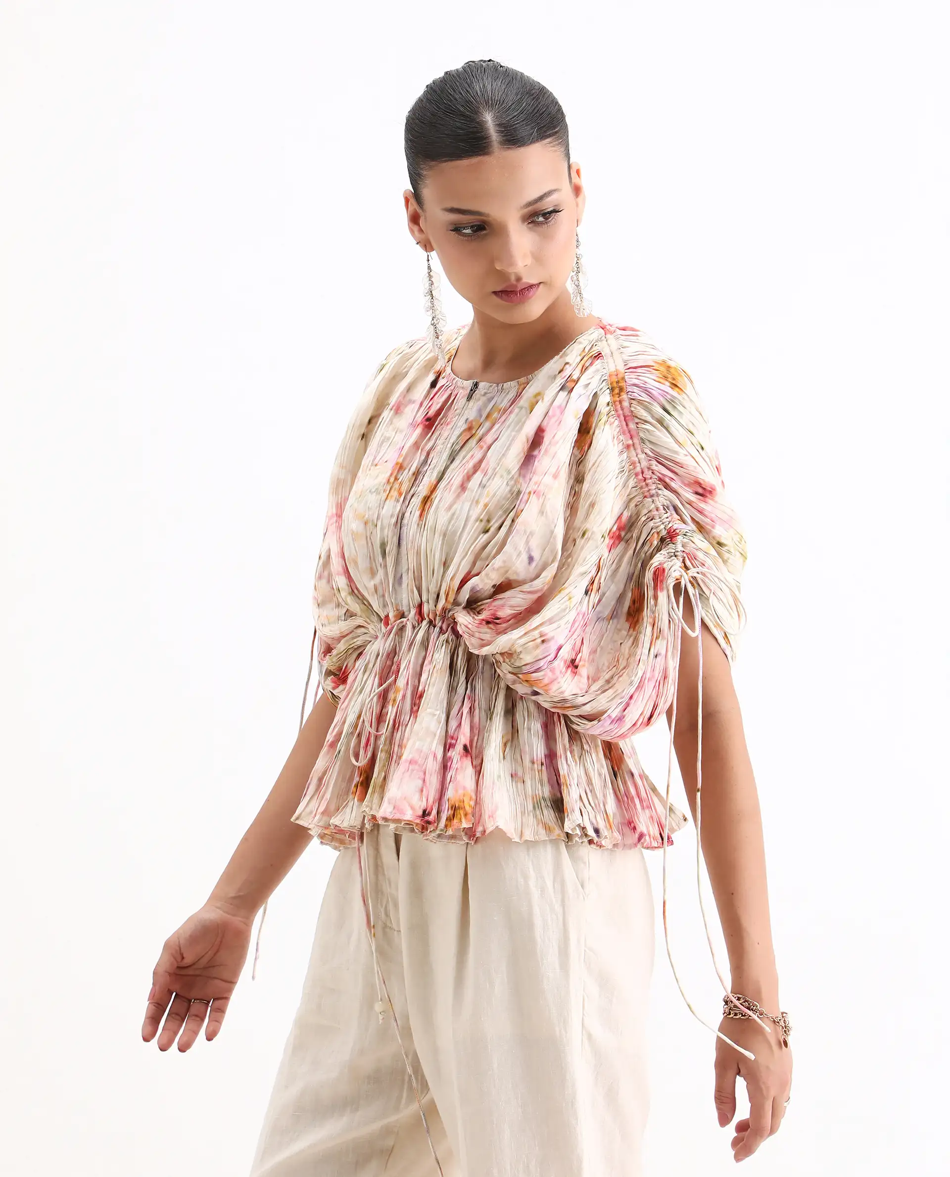 Rareism Women's Prepo Multi Viscose Round Neck Floral Print Kimono Sleeve Relaxed Fit Top - Image 5