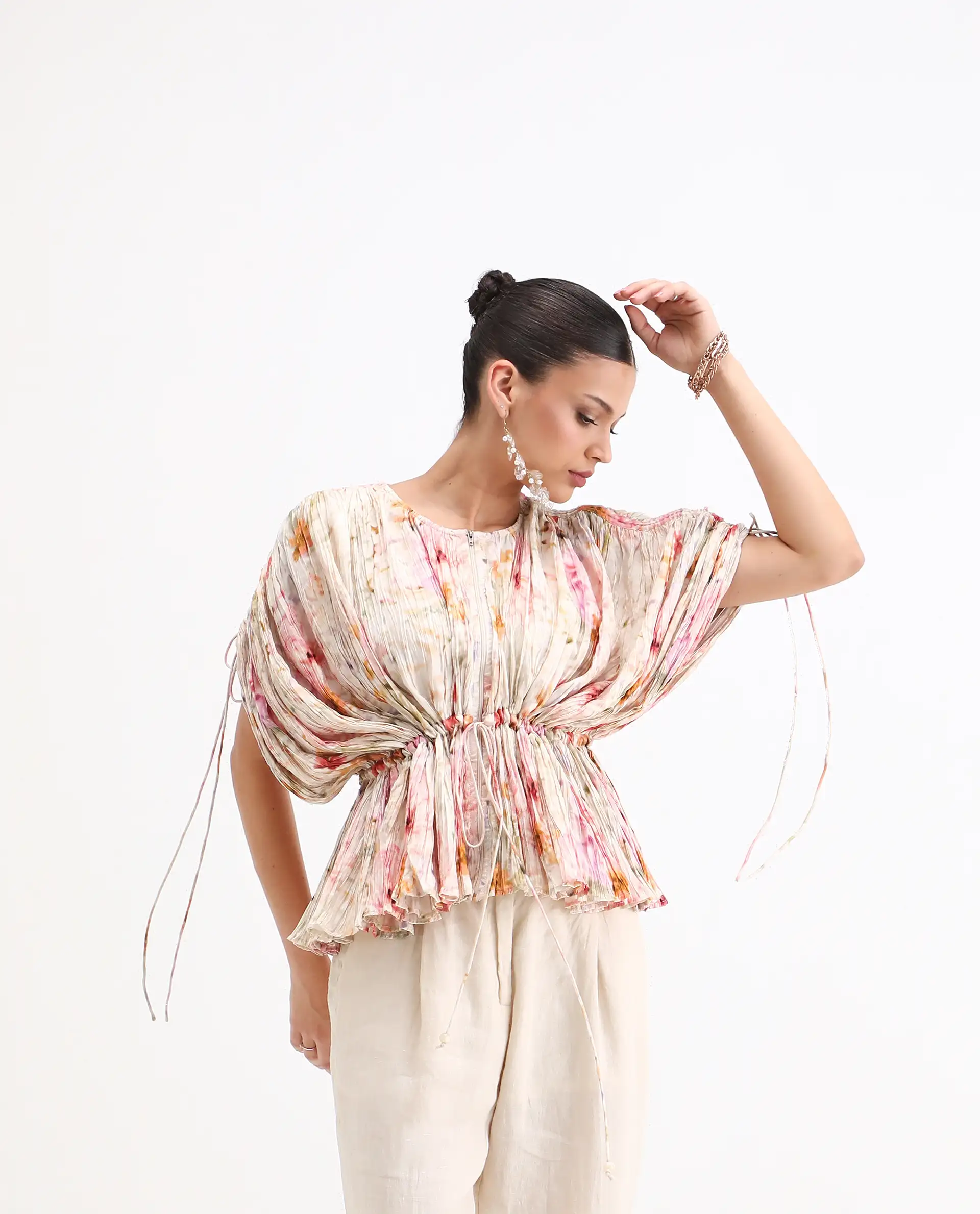 Rareism Women's Prepo Multi Viscose Round Neck Floral Print Kimono Sleeve Relaxed Fit Top - Image 6