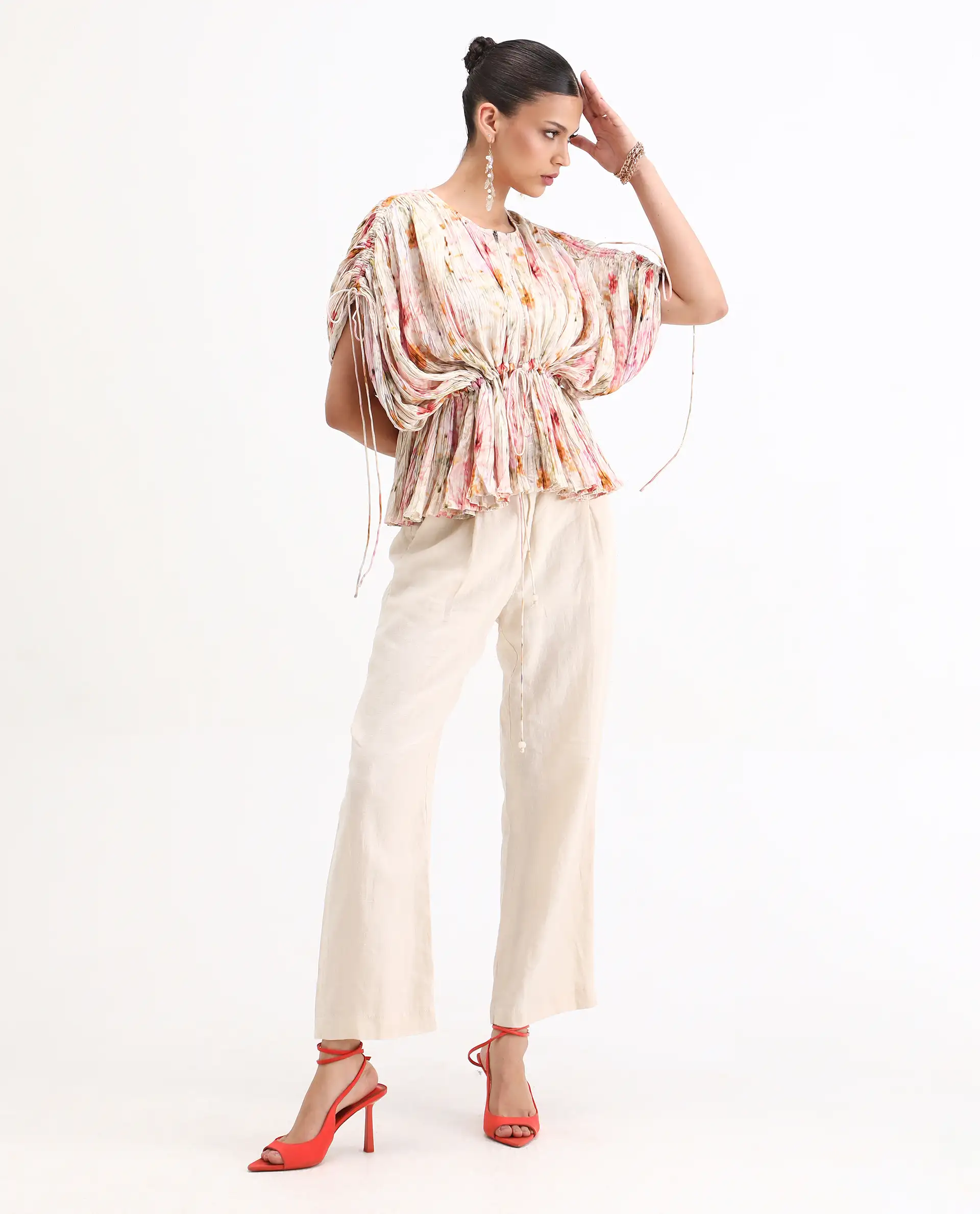 Rareism Women's Prepo Multi Viscose Round Neck Floral Print Kimono Sleeve Relaxed Fit Top - Image 7