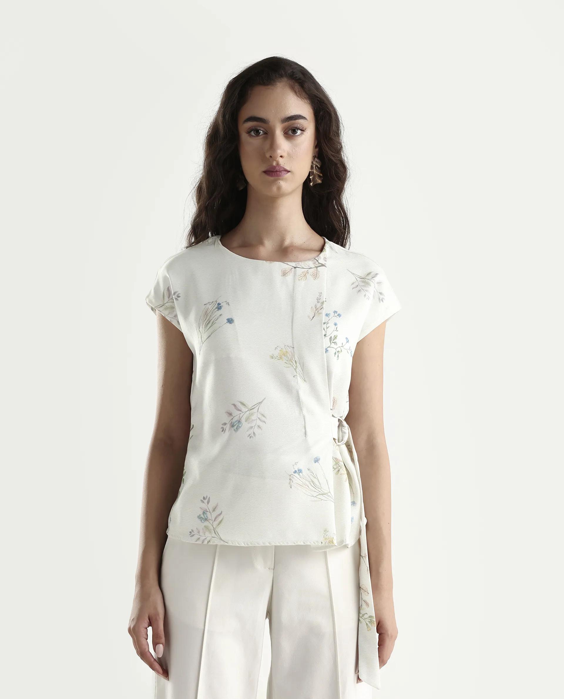 Rareism Women's Prerthi Multi Polyester Round Neck Floral Print Extended Sleeves Regular Fit Top - Image 3