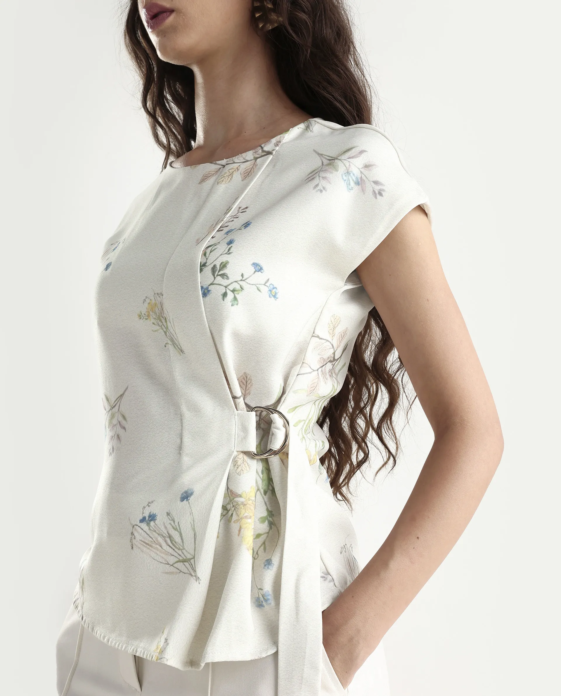 Rareism Women's Prerthi Multi Polyester Round Neck Floral Print Extended Sleeves Regular Fit Top - Image 4