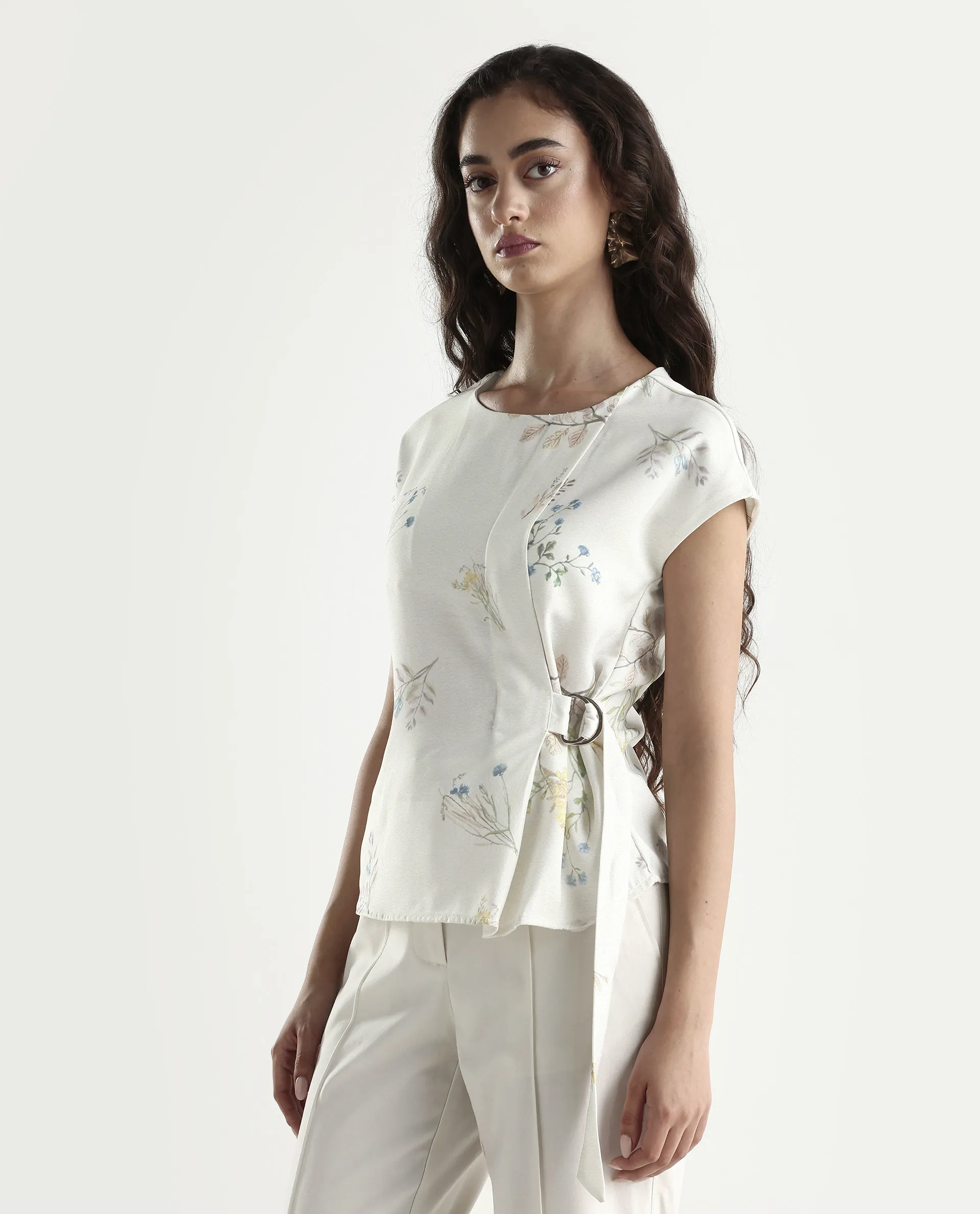Rareism Women's Prerthi Multi Polyester Round Neck Floral Print Extended Sleeves Regular Fit Top - Image 5