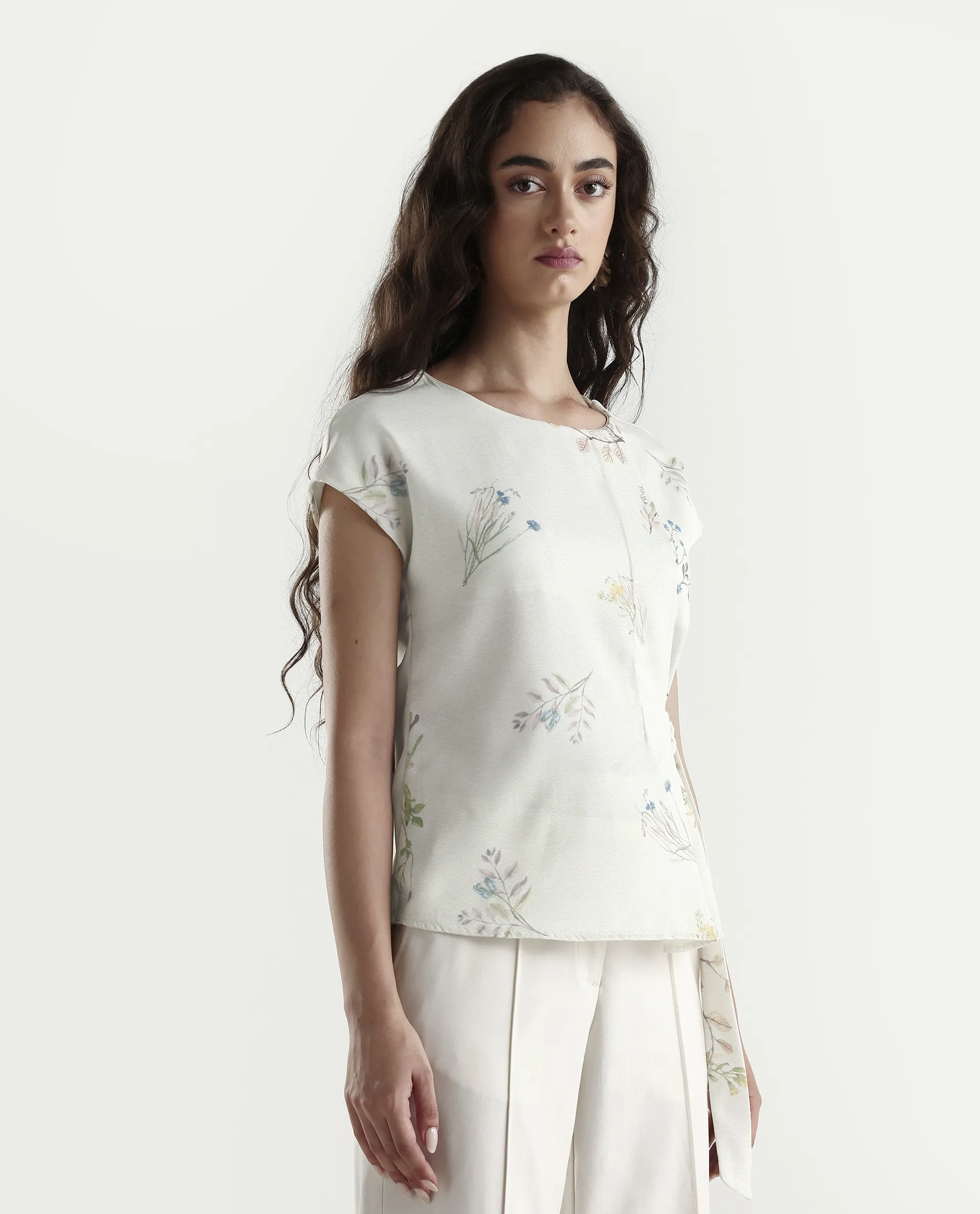 Rareism Women's Prerthi Multi Polyester Round Neck Floral Print Extended Sleeves Regular Fit Top - Image 6