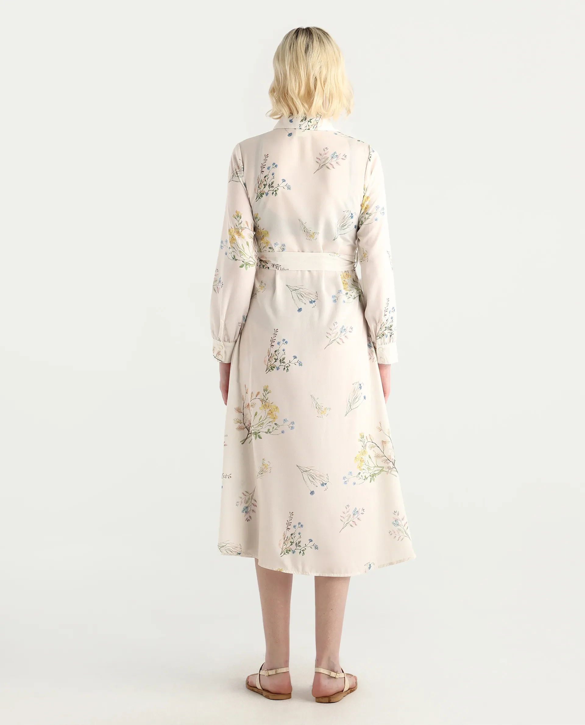 Rareism Women's Presho Multi Polyester Overlap Neck Floral Print Bishop Sleeve Maxi Fit And Flare Dress - Image 7