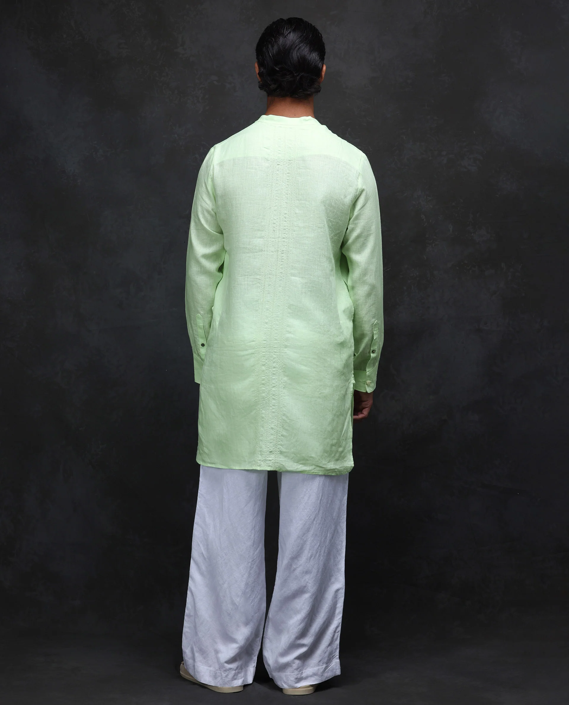 Rare Rabbit Men's President Lime 100% Linen Plain Regular Fit Full Sleeve Mandarin Collar Kurta - Image 6