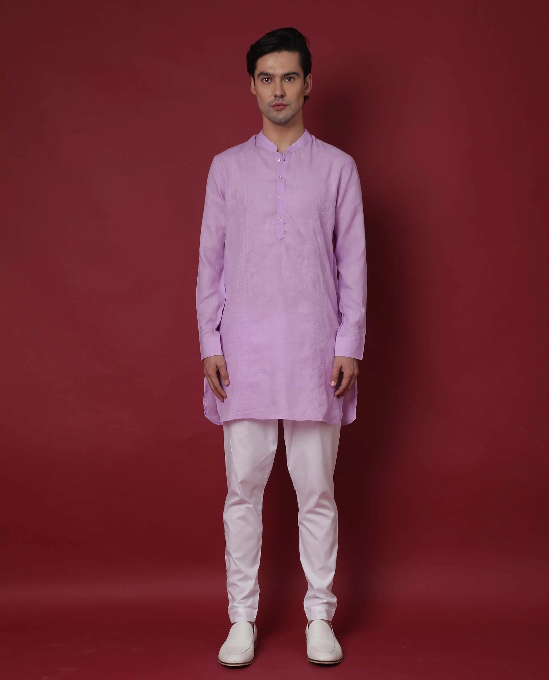 Rare Rabbit Men's President Lilac Linen Plain Regular Fit Full Sleeve Mandarin Collar Kurta - Image 4