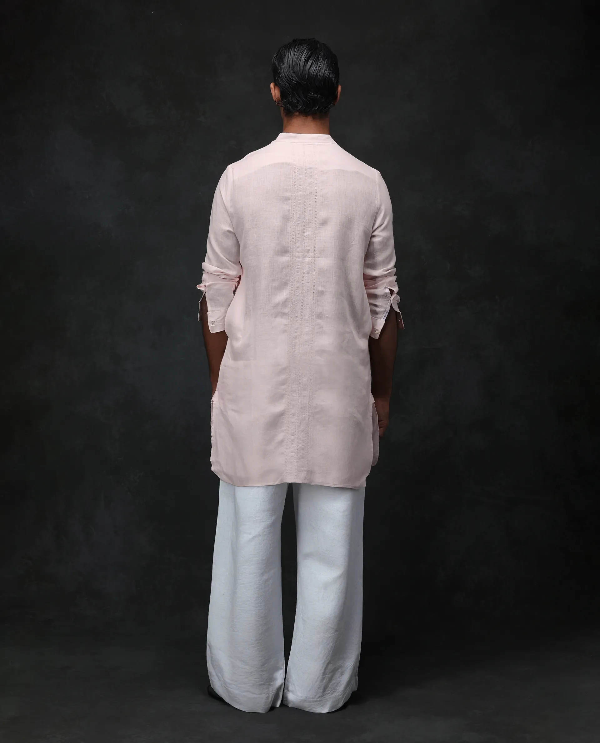 Rare Rabbit Men's President Pink 100% Linen Plain Regular Fit Full Sleeve Mandarin Collar Kurta - Image 7