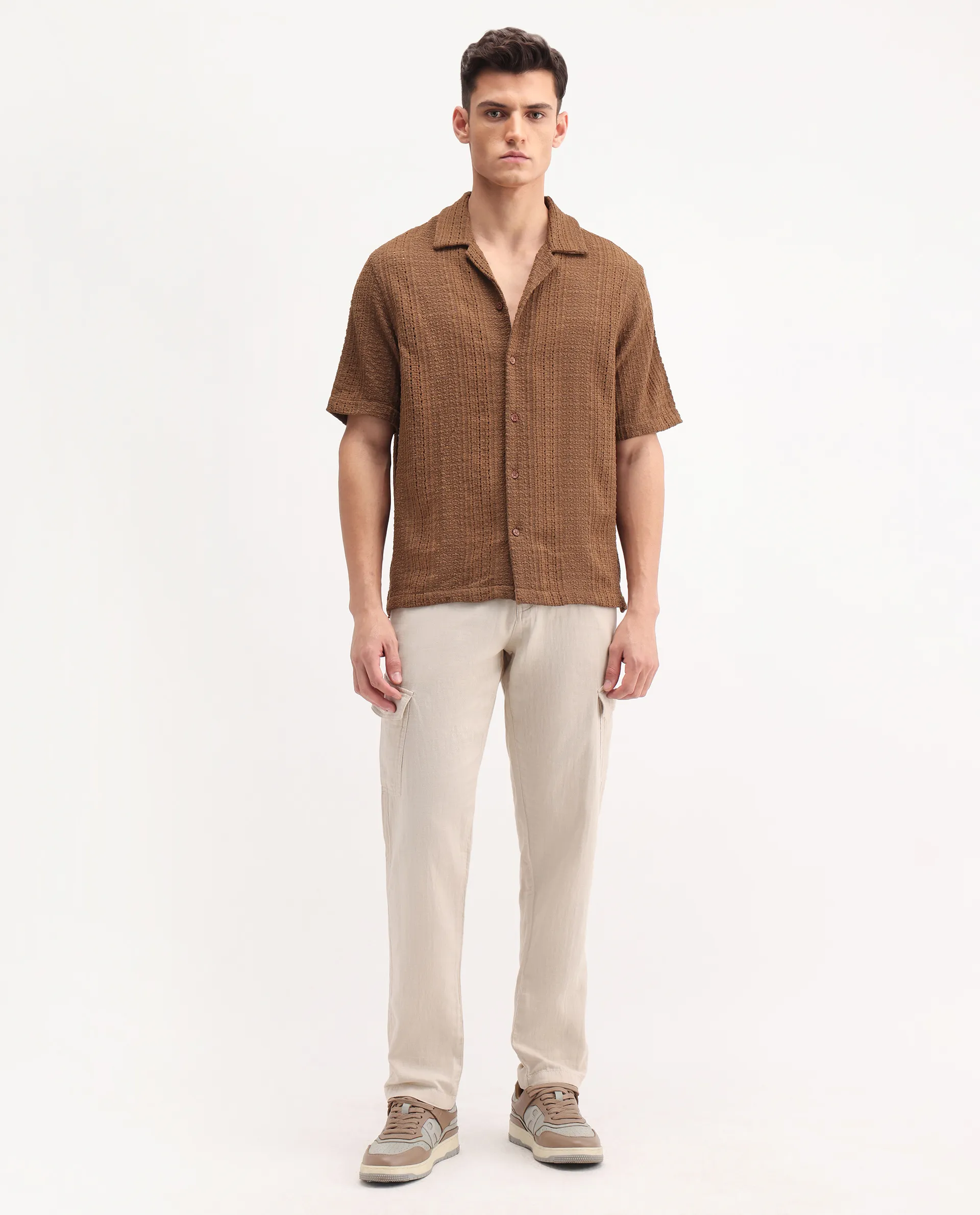 Rare Rabbit Men's Presso-25 Beige Cotton Plain Relaxed Fit Trouser - Image 2