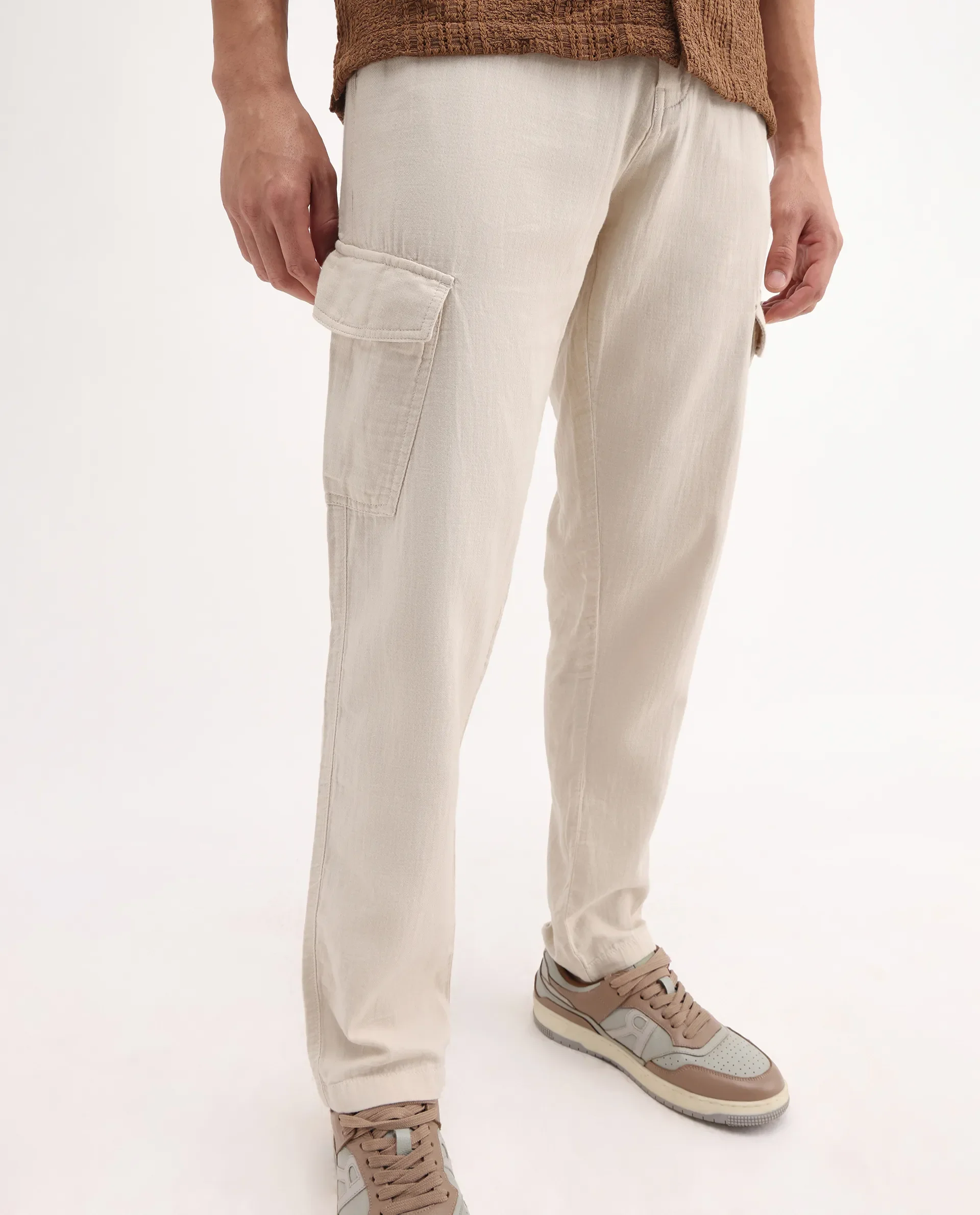 Rare Rabbit Men's Presso-25 Beige Cotton Plain Relaxed Fit Trouser - Image 3
