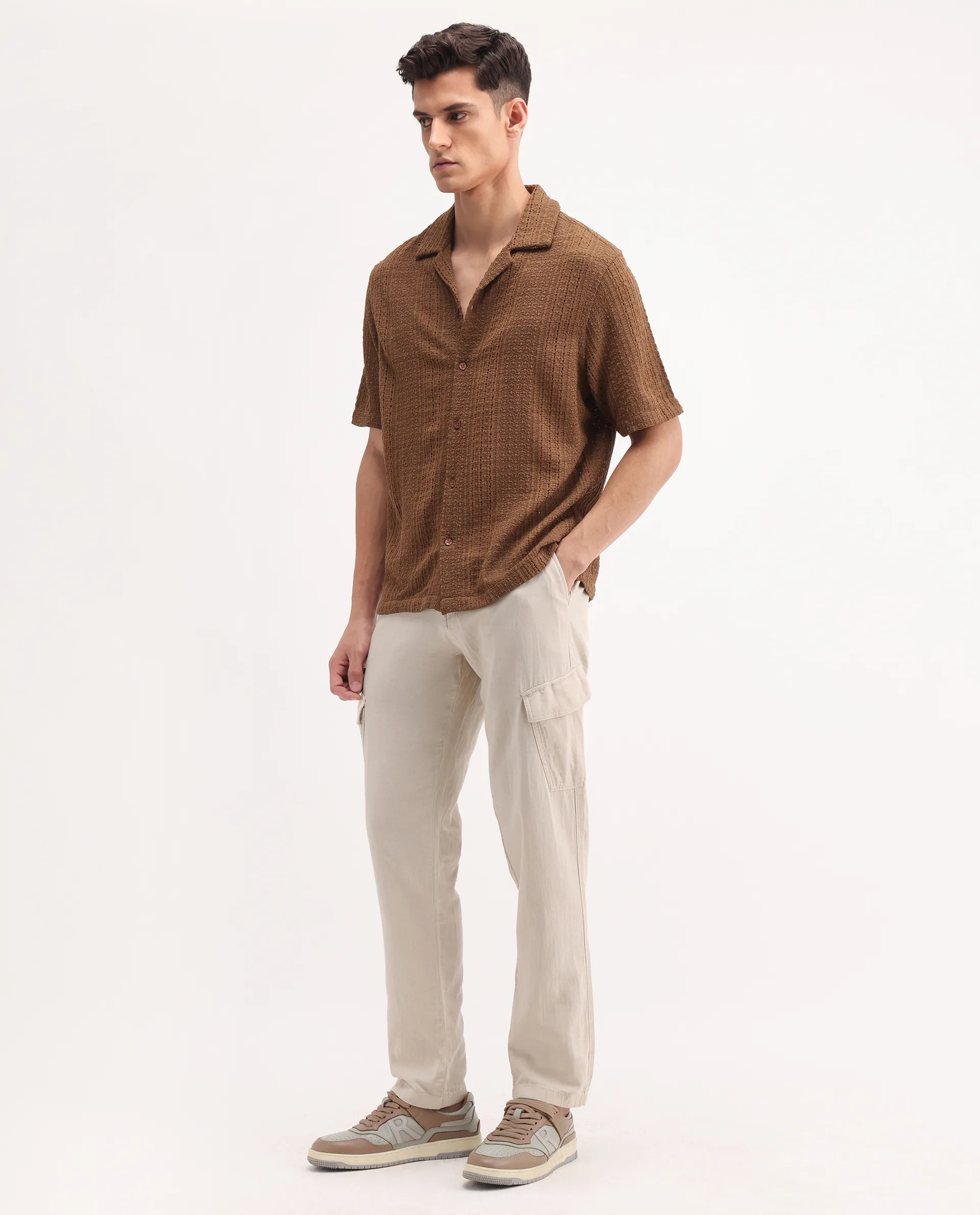 Rare Rabbit Men's Presso-25 Beige Cotton Plain Relaxed Fit Trouser - Image 6