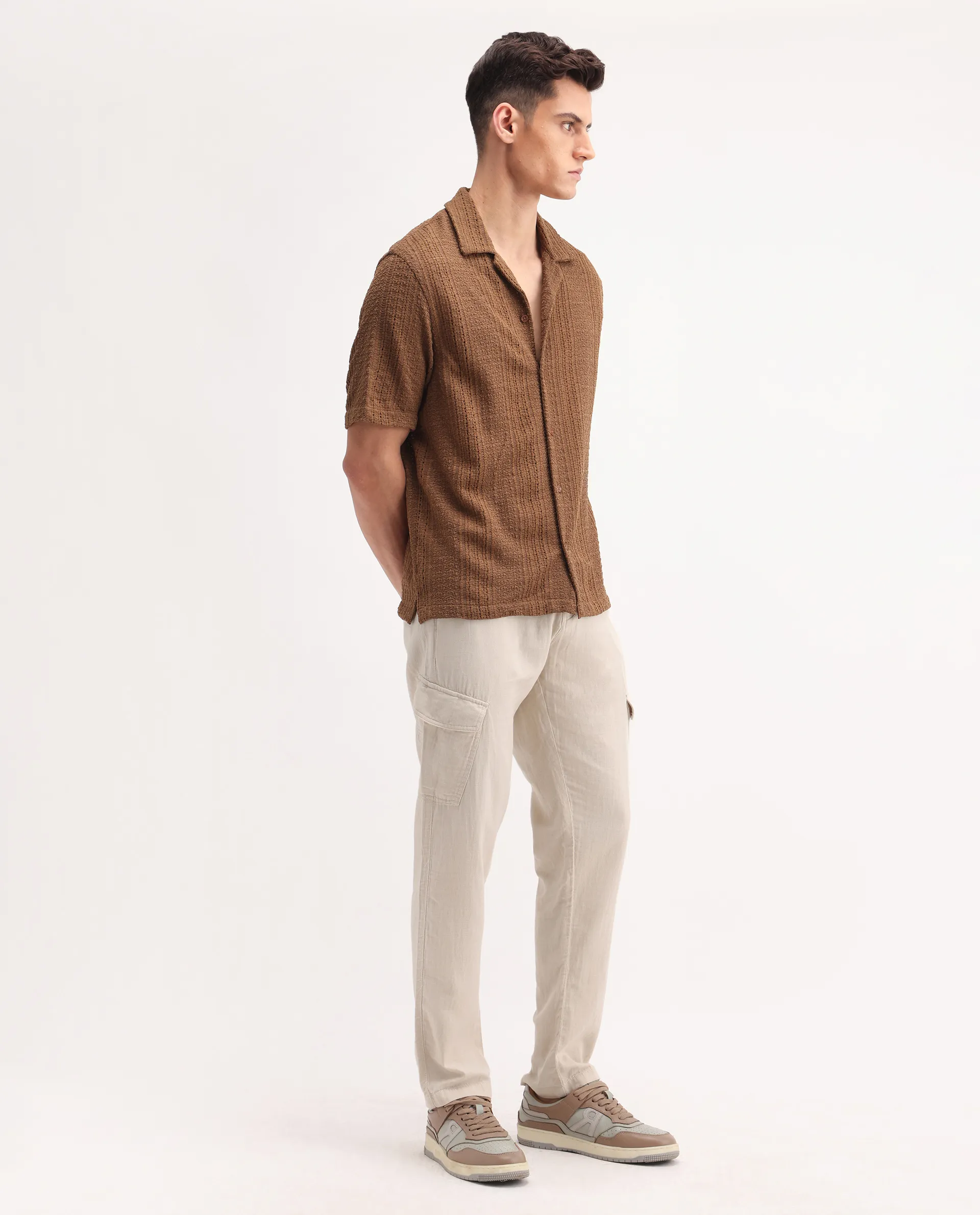 Rare Rabbit Men's Presso-25 Beige Cotton Plain Relaxed Fit Trouser - Image 7