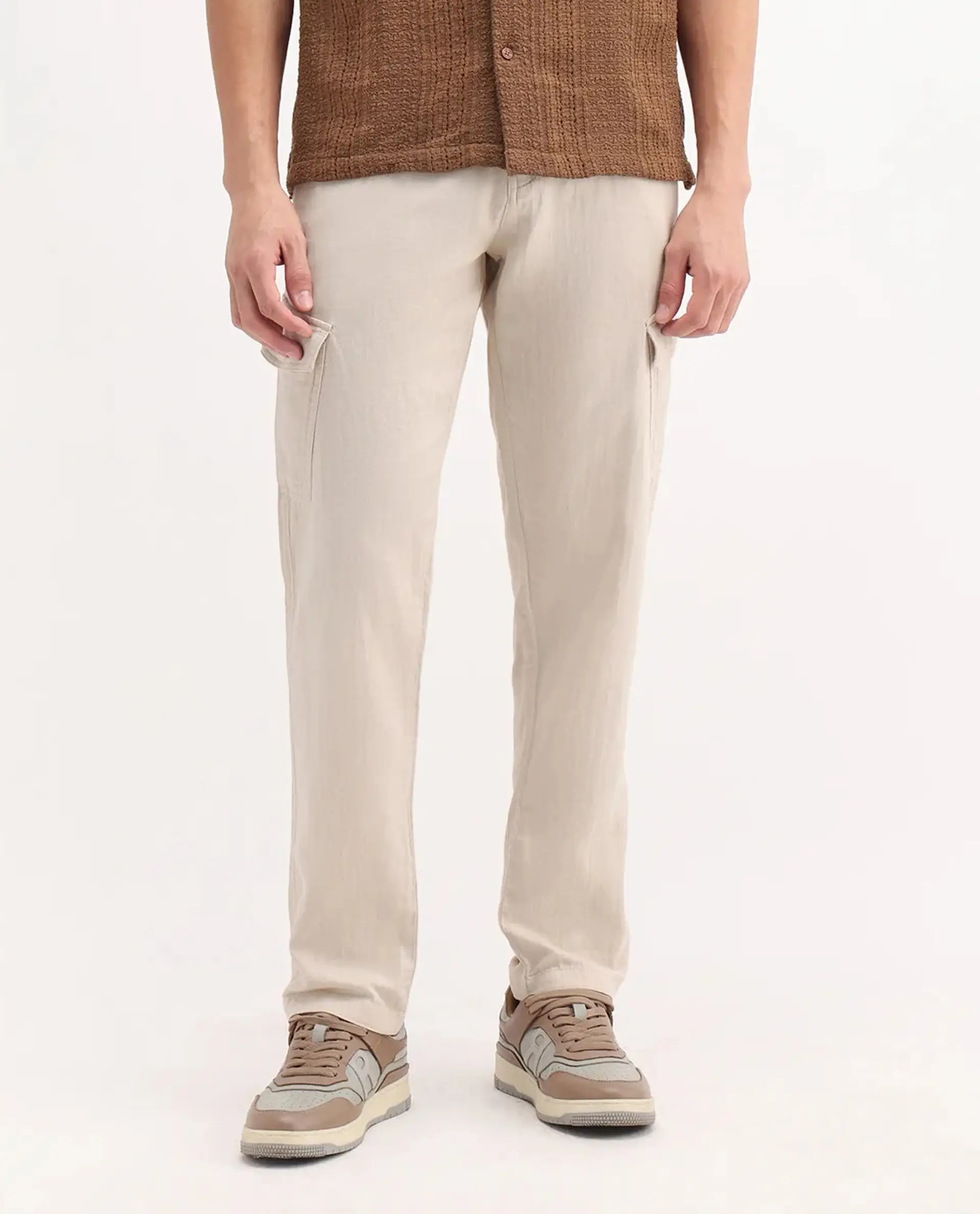 Rare Rabbit Men's Presso-25 Beige Cotton Plain Relaxed Fit Trouser - Image 9