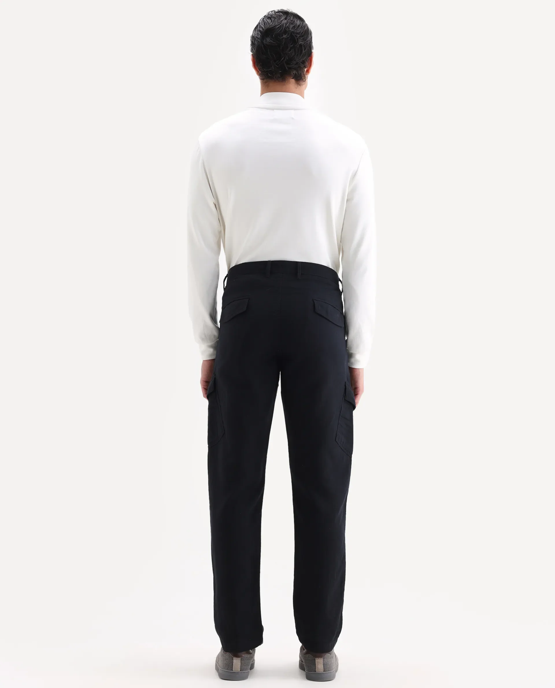 Rare Rabbit Men's Presso 25 Black Cotton Plain Relaxed Fit Trouser - Image 8