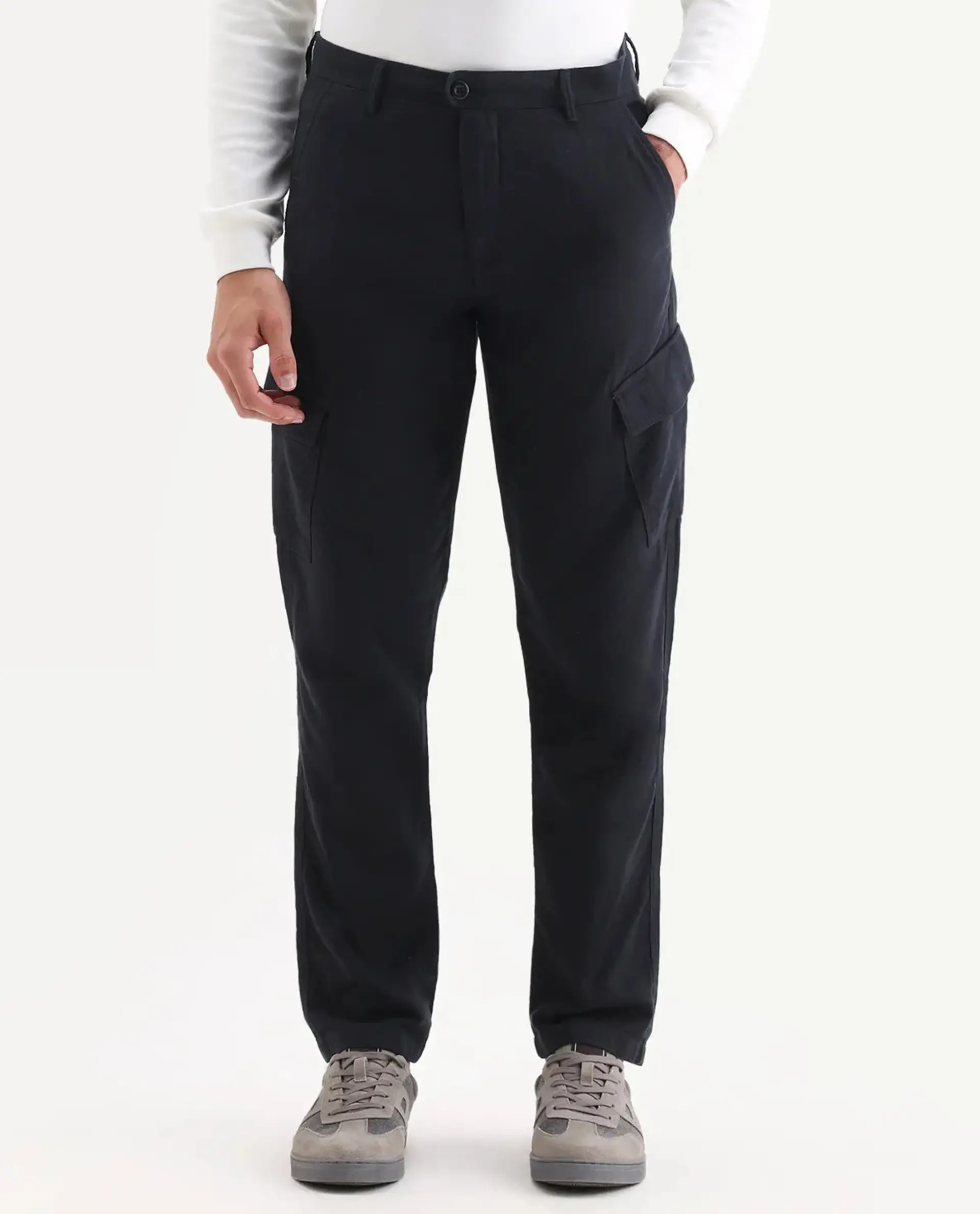 Rare Rabbit Men's Presso 25 Black Cotton Plain Relaxed Fit Trouser - Image 9