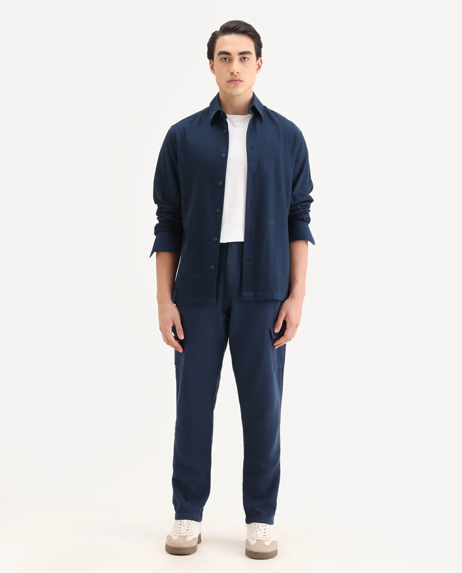 Rare Rabbit Men's Presso-25 Dusky Blue Cotton Plain Relaxed Fit Trouser - Image 5