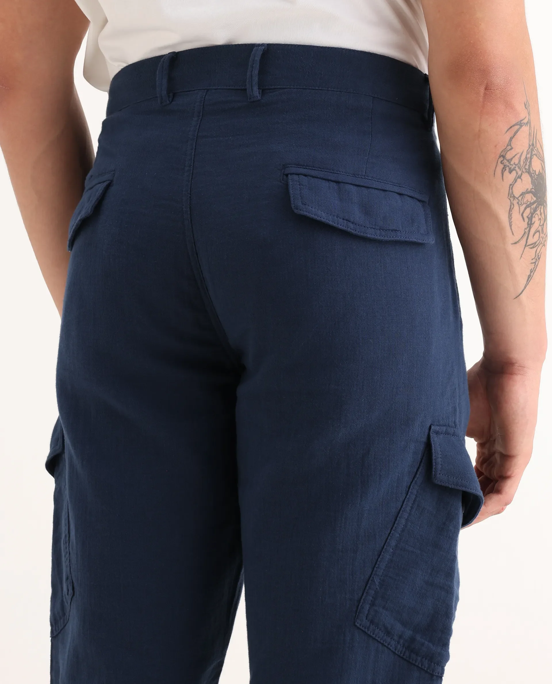 Rare Rabbit Men's Presso-25 Dusky Blue Cotton Plain Relaxed Fit Trouser - Image 6