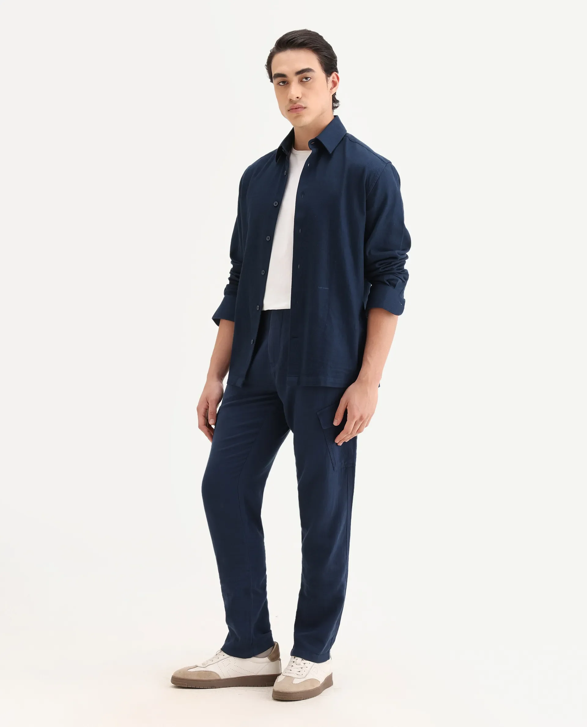 Rare Rabbit Men's Presso-25 Dusky Blue Cotton Plain Relaxed Fit Trouser - Image 7