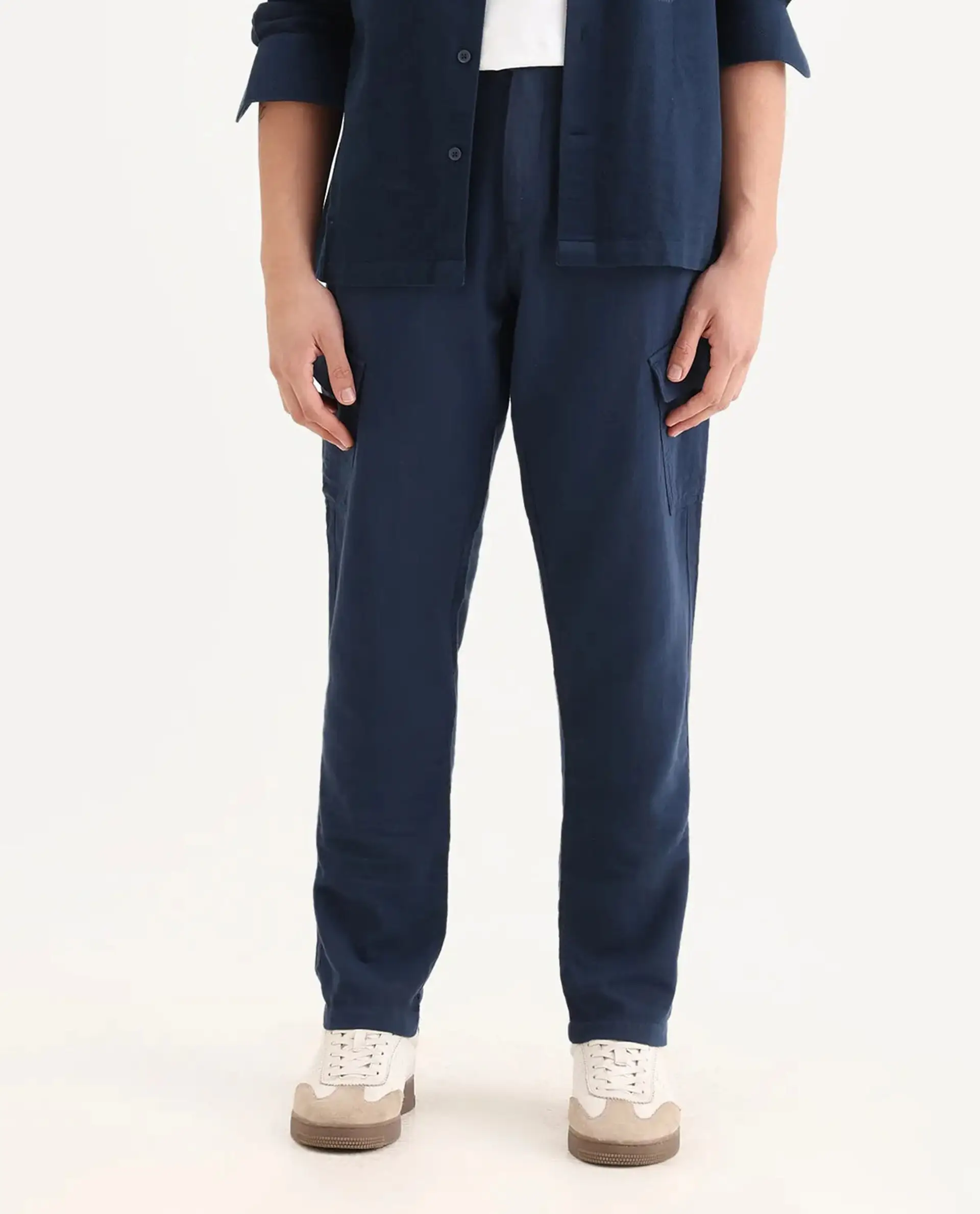 Rare Rabbit Men's Presso-25 Dusky Blue Cotton Plain Relaxed Fit Trouser - Image 8