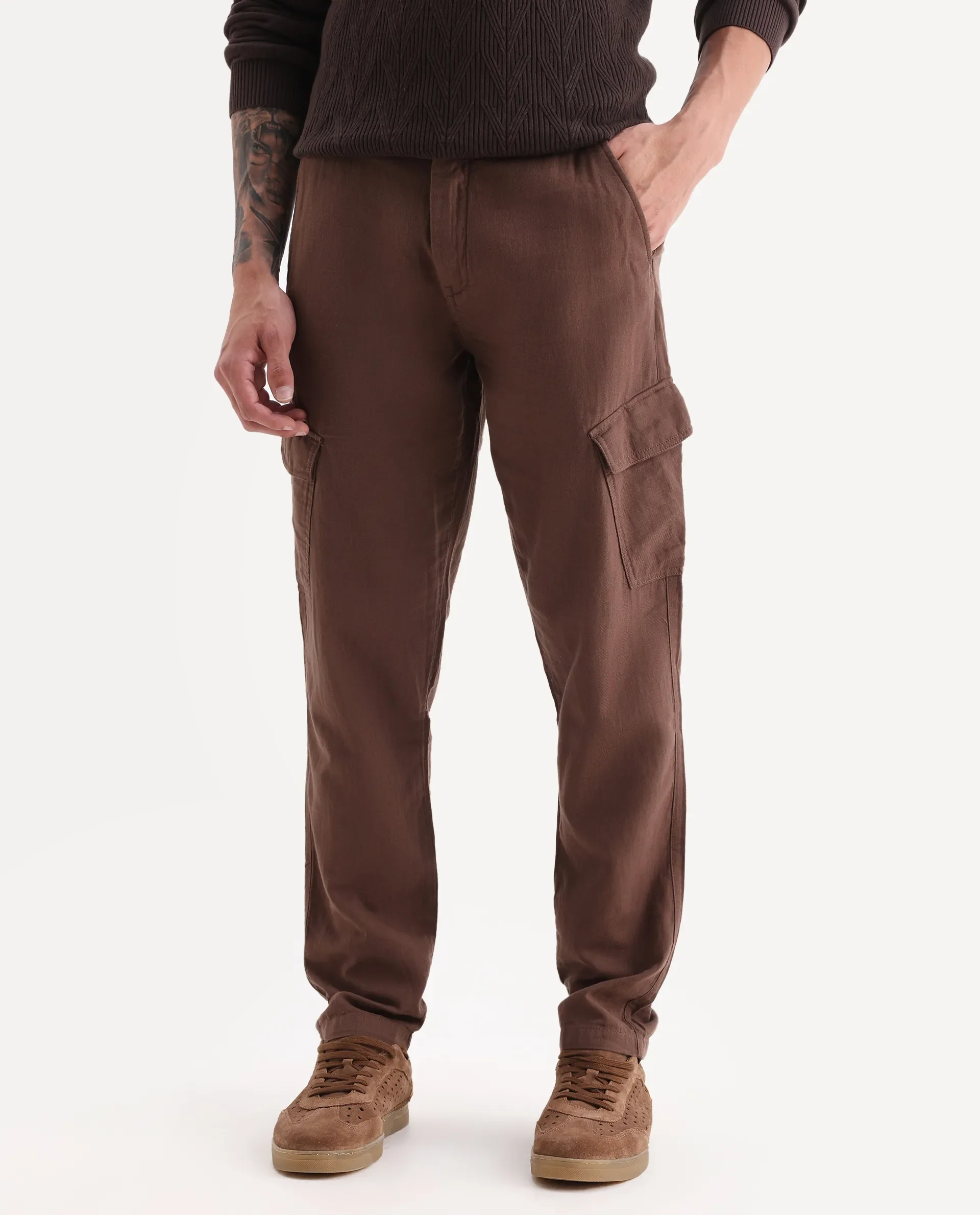 Rare Rabbit Men's Presso 25 Dusky Brown Cotton Plain Relaxed Fit Trouser - Image 2