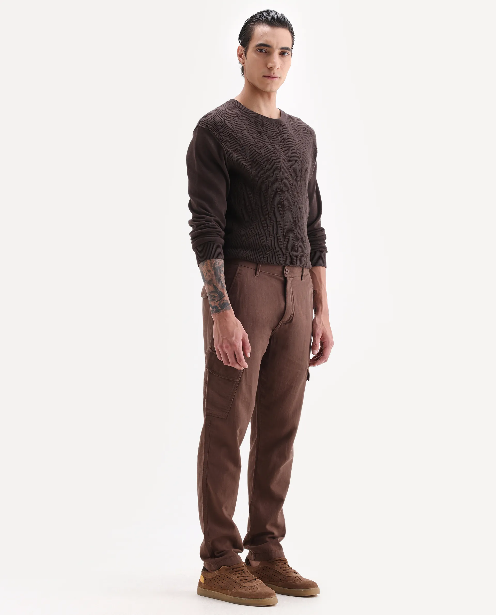 Rare Rabbit Men's Presso 25 Dusky Brown Cotton Plain Relaxed Fit Trouser - Image 5