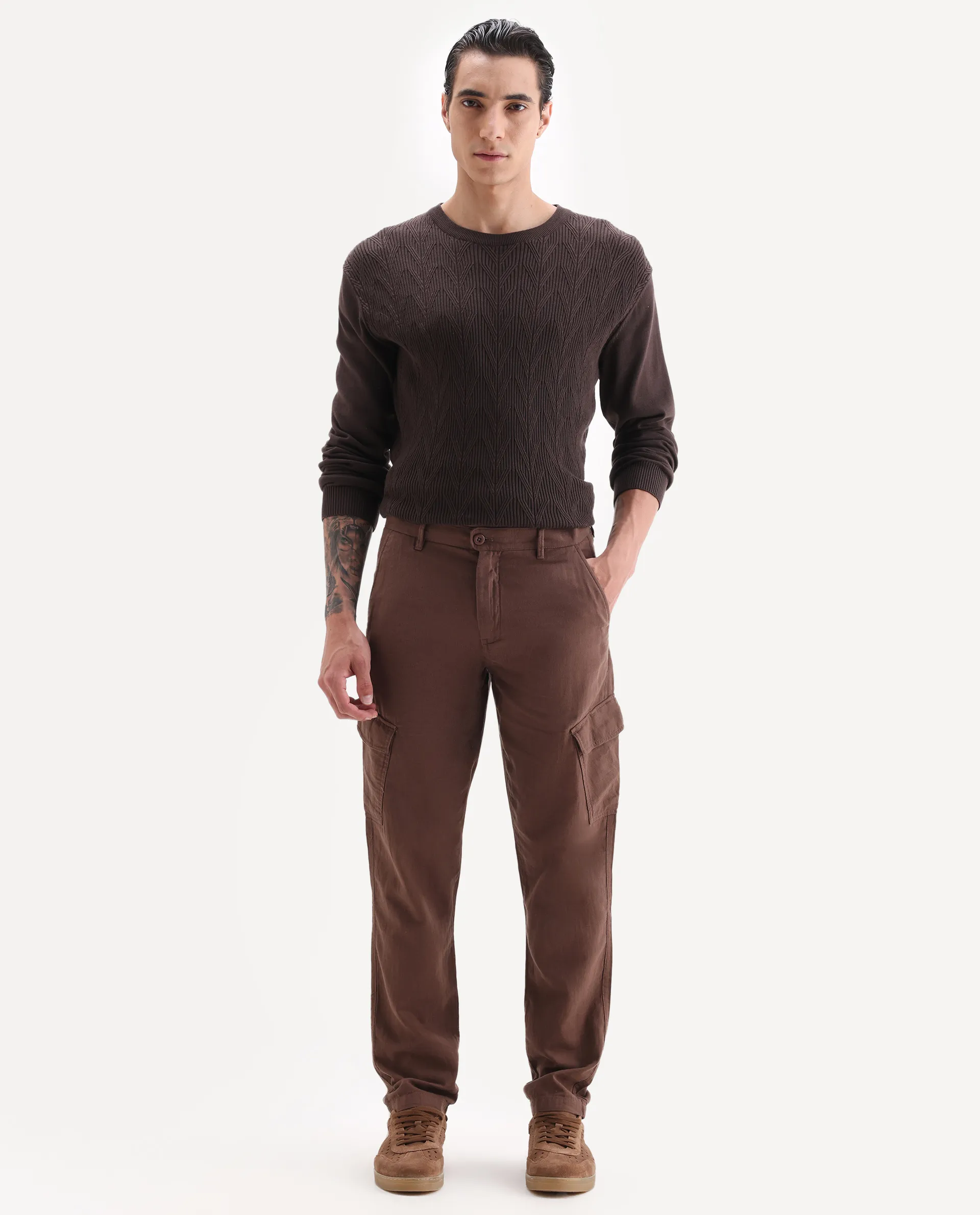 Rare Rabbit Men's Presso 25 Dusky Brown Cotton Plain Relaxed Fit Trouser - Image 7