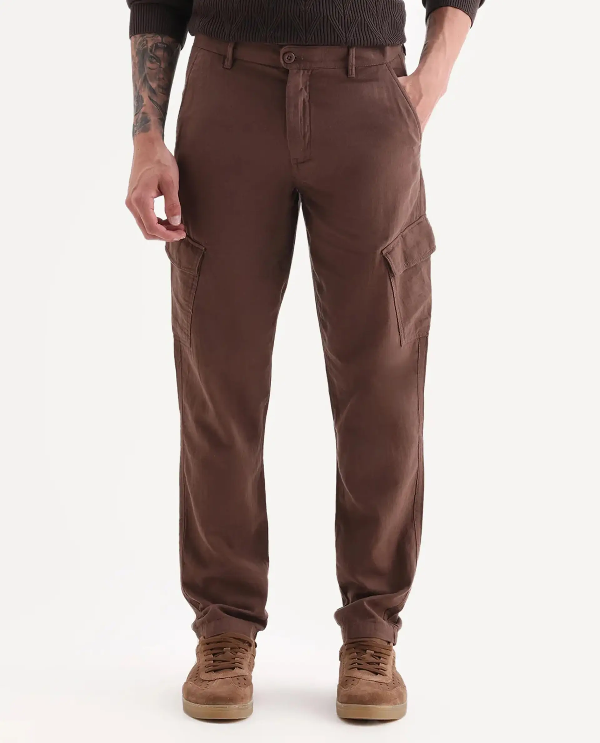 Rare Rabbit Men's Presso 25 Dusky Brown Cotton Plain Relaxed Fit Trouser - Image 9