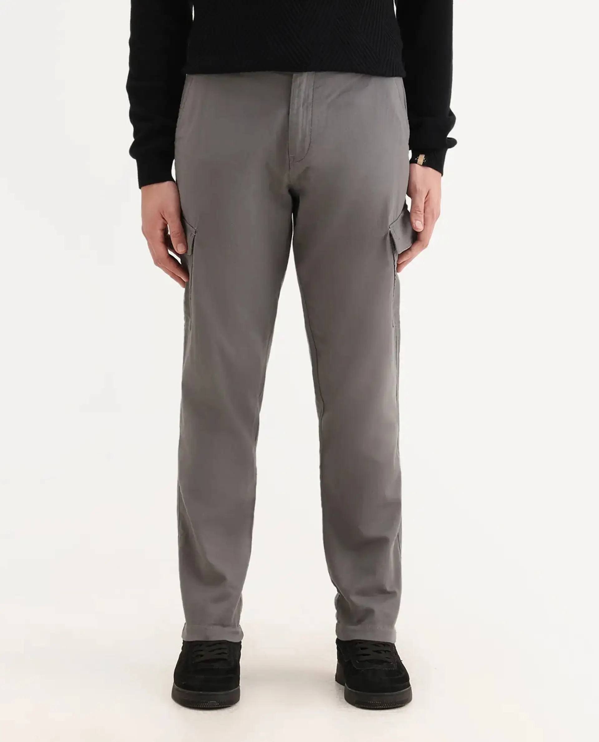 Rare Rabbit Men's Presso-Aw25 Light Grey Cotton Plain Regular Fit Trouser - Image 10