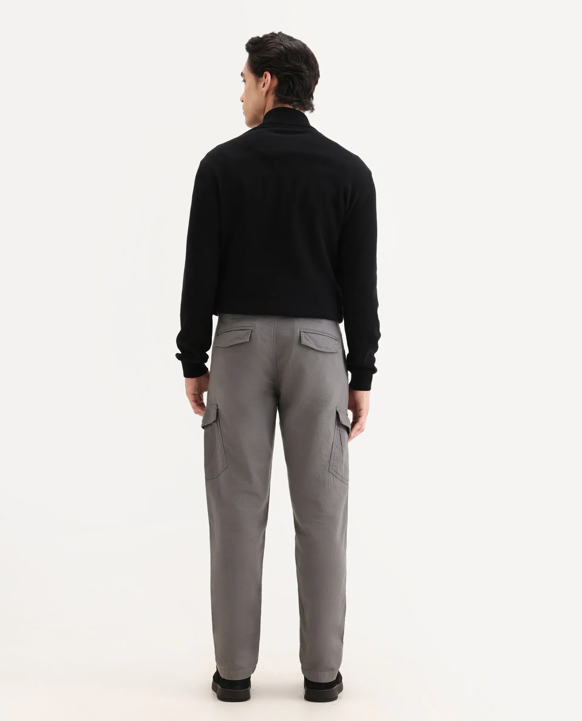 Rare Rabbit Men's Presso-Aw25 Light Grey Cotton Plain Regular Fit Trouser - Image 9