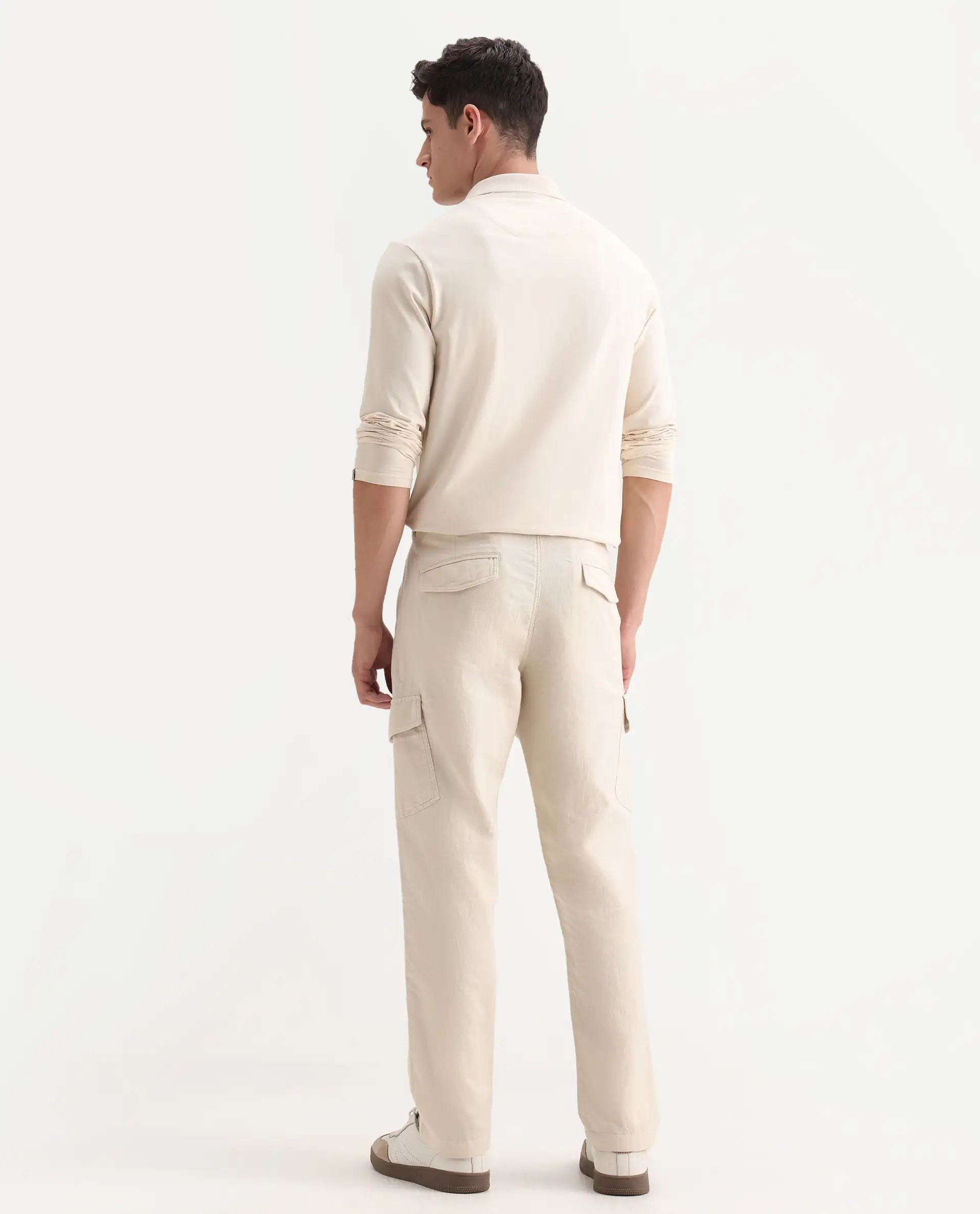 Rare Rabbit Men's Presso-Aw25 Off White Cotton Plain Regular Fit Trouser - Image 8