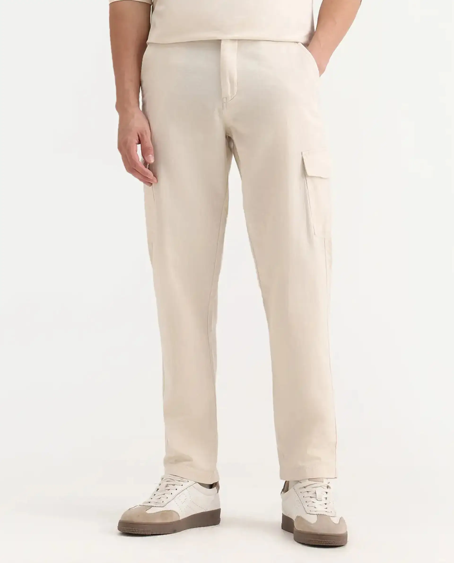 Rare Rabbit Men's Presso-Aw25 Off White Cotton Plain Regular Fit Trouser - Image 9