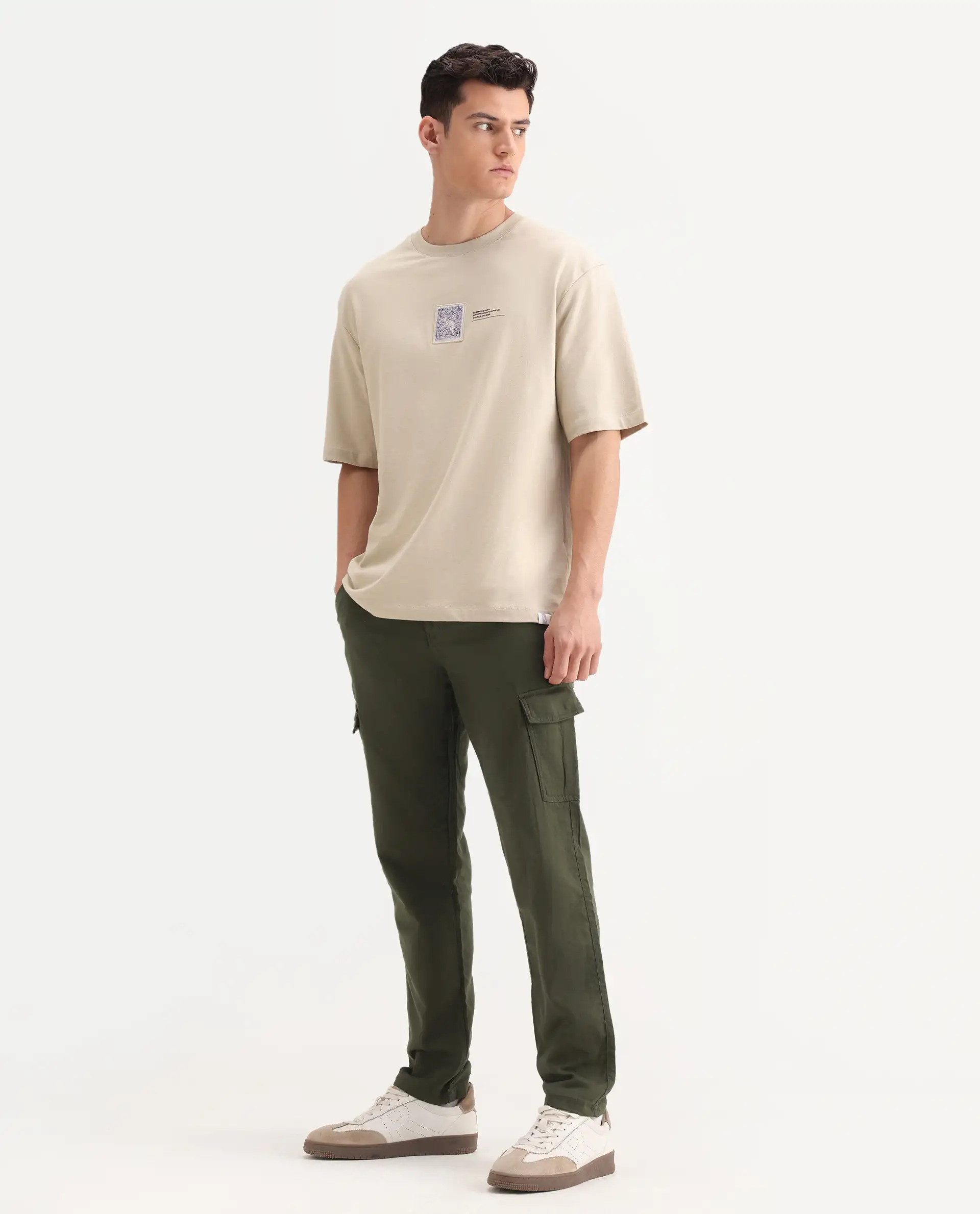 Rare Rabbit Men's Presso-Aw25 Olive Cotton Plain Regular Fit Trouser - Image 4