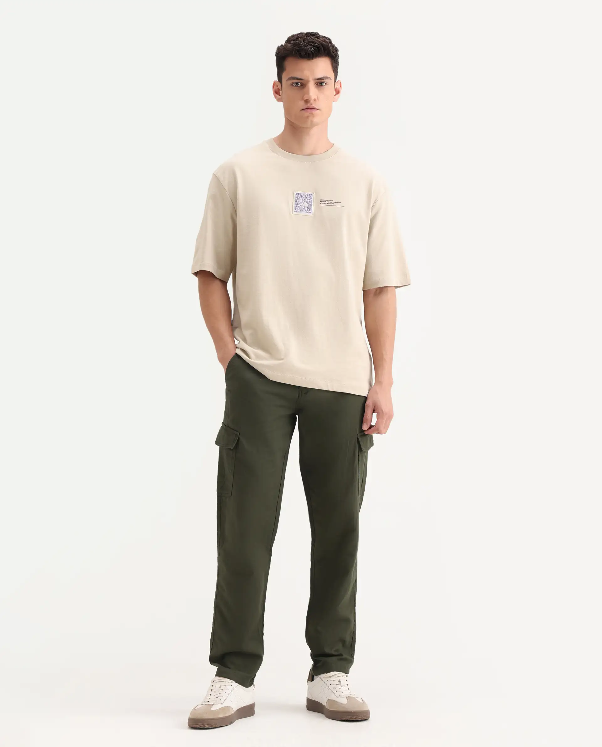 Rare Rabbit Men's Presso-Aw25 Olive Cotton Plain Regular Fit Trouser - Image 5