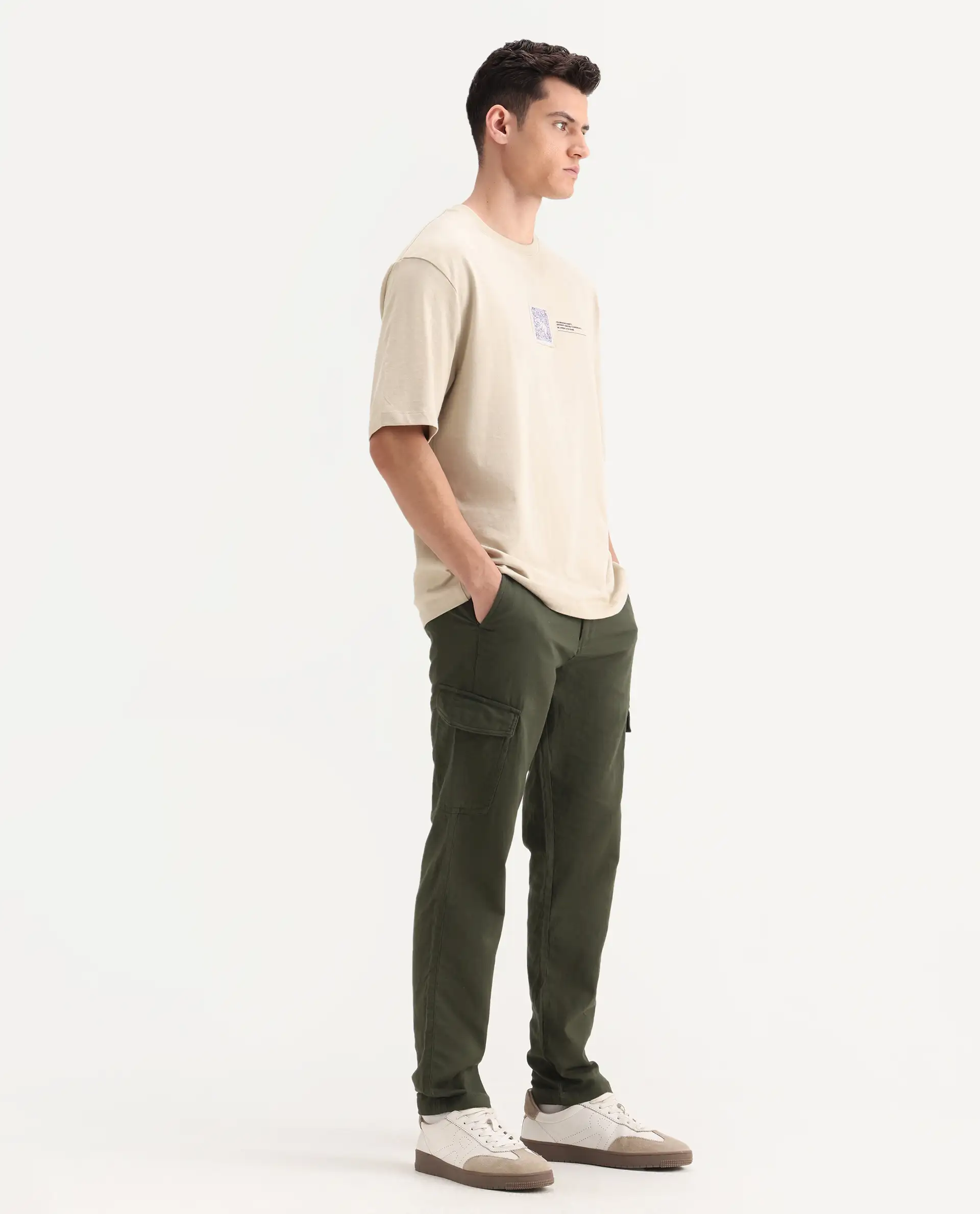 Rare Rabbit Men's Presso-Aw25 Olive Cotton Plain Regular Fit Trouser - Image 6