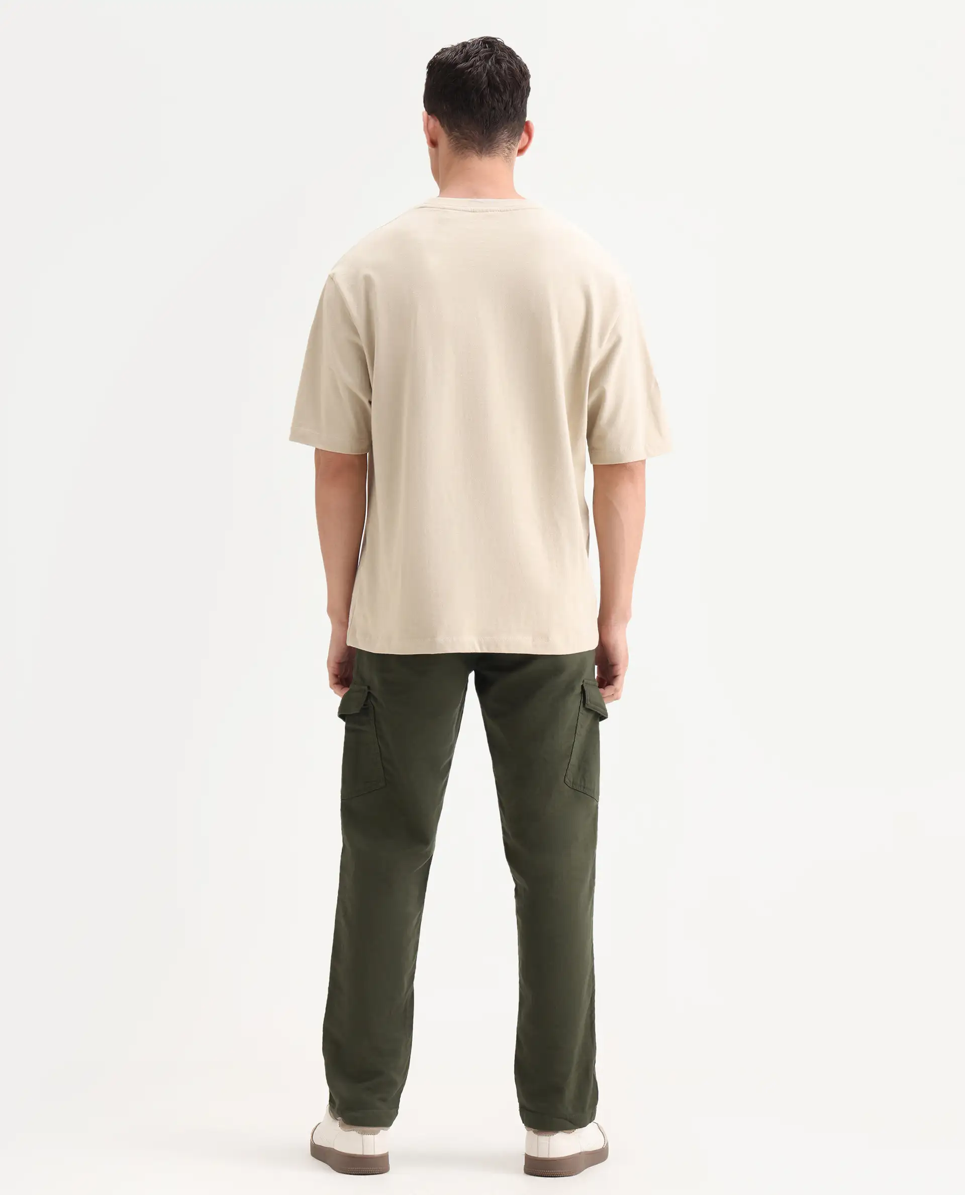 Rare Rabbit Men's Presso-Aw25 Olive Cotton Plain Regular Fit Trouser - Image 8