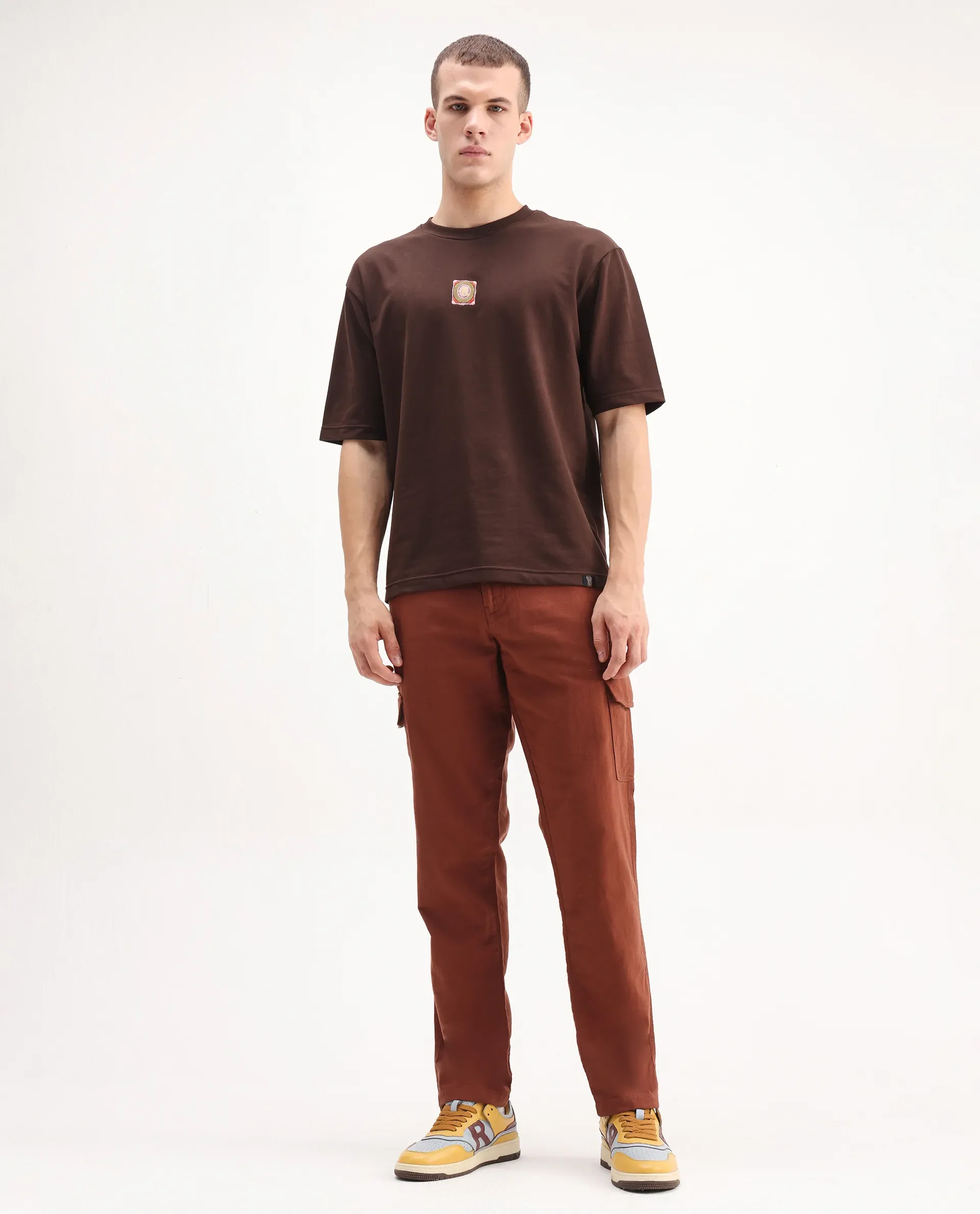 Rare Rabbit Men's Presso-Aw25 Rust Cotton Plain Regular Fit Trouser - Image 3